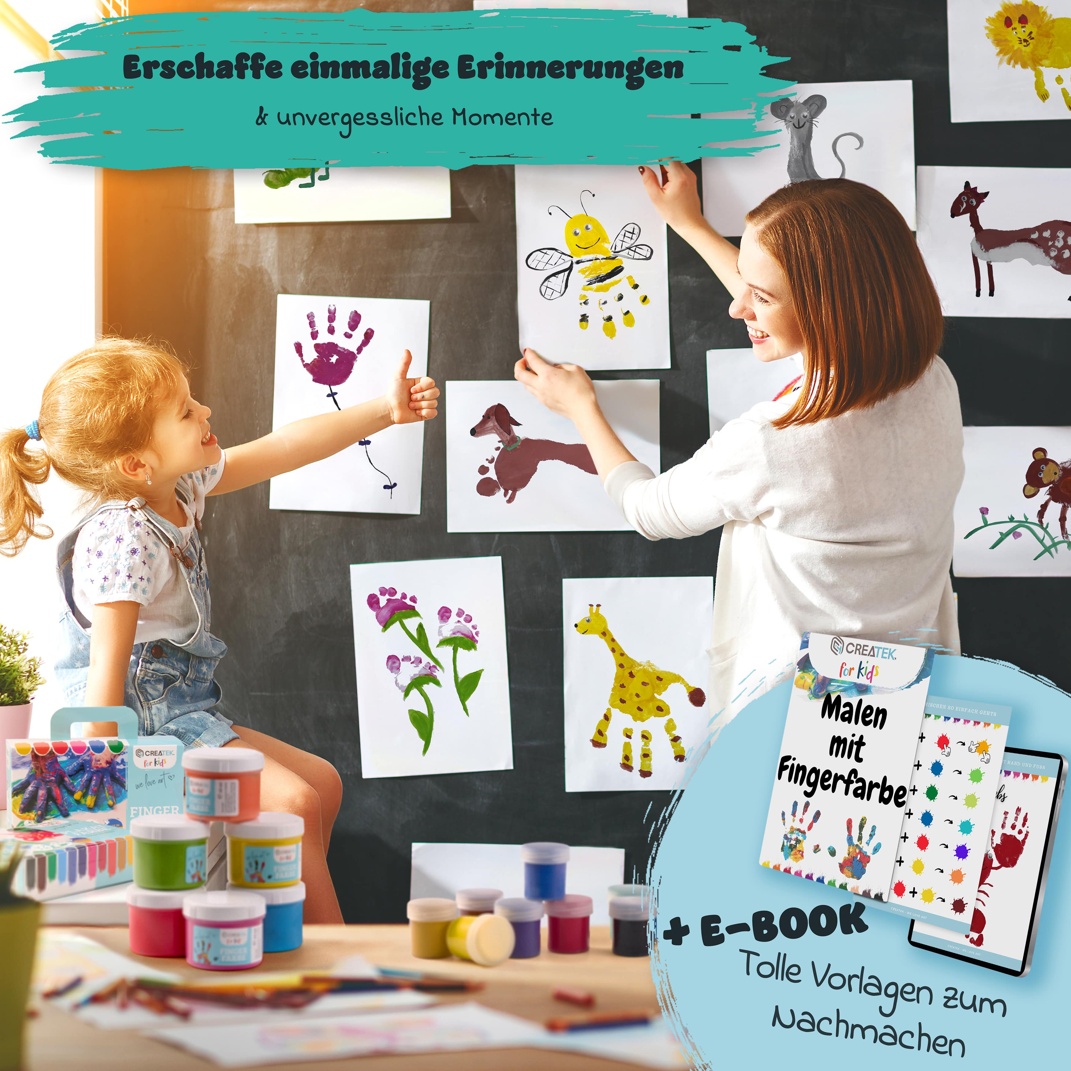CreaTek for Kids Bundle | 23 Teile | Leuchtend & auswaschbare Farben + Qualitätspinsel Made in Germany