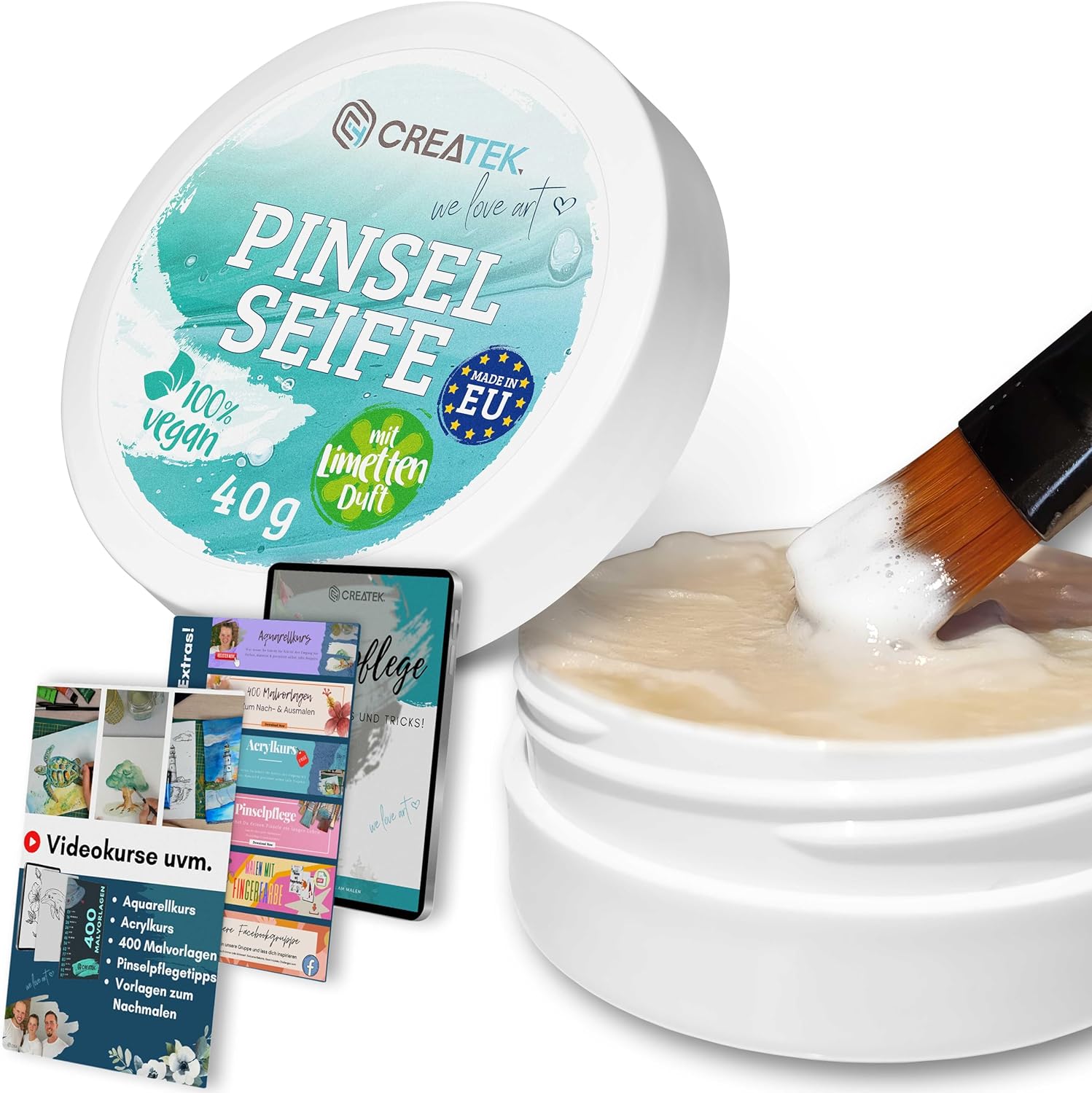 Pinselseife für Acryl- & Aquarellfarbe | Made in EU | erfrischender Limetten Duft | Vegan & nachhaltig