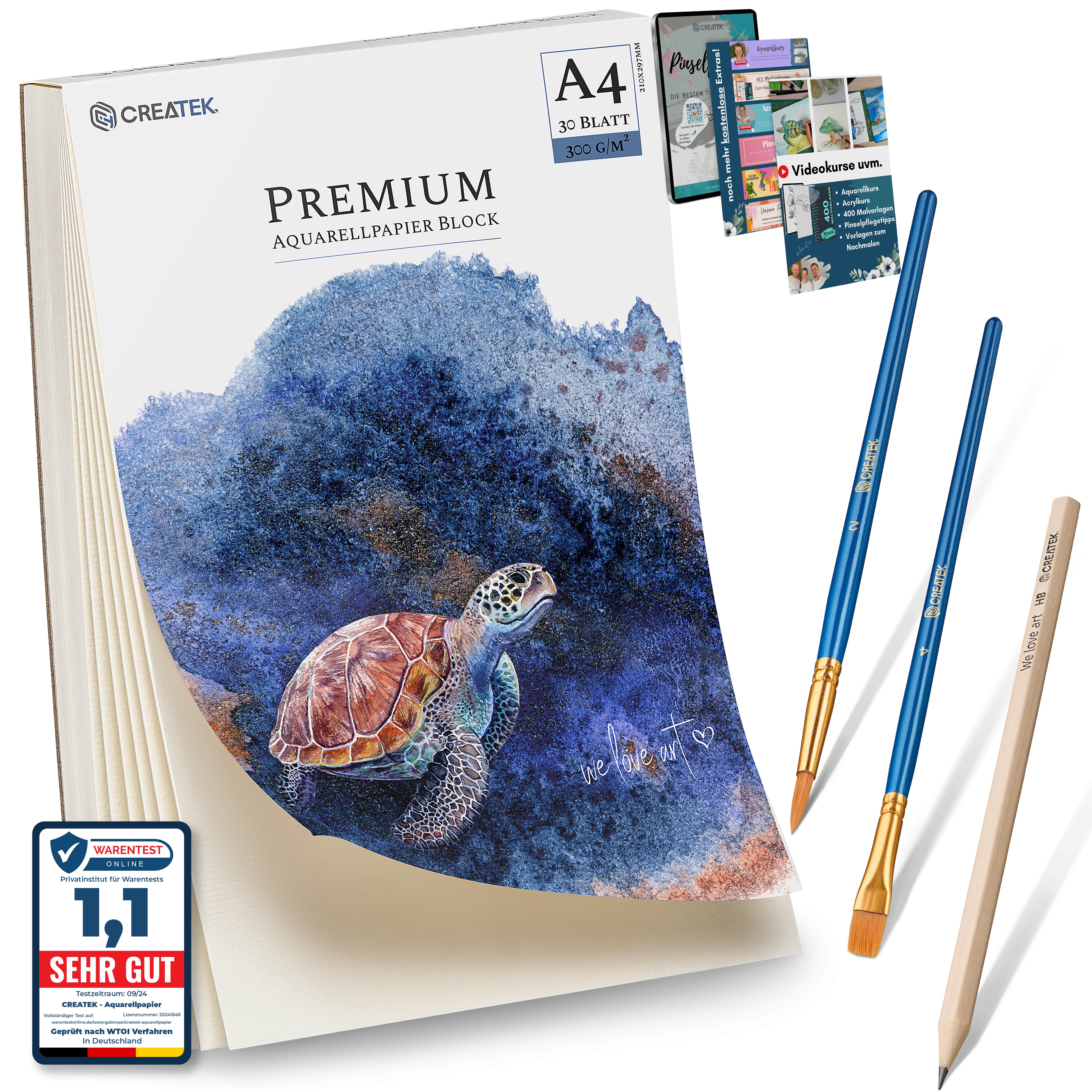 Aquarellpapier A4 | 300g | 30 Blatt | kopfseitig geleimt | kaltgepresst & naturweiß für exzellent Farbwiedergabe