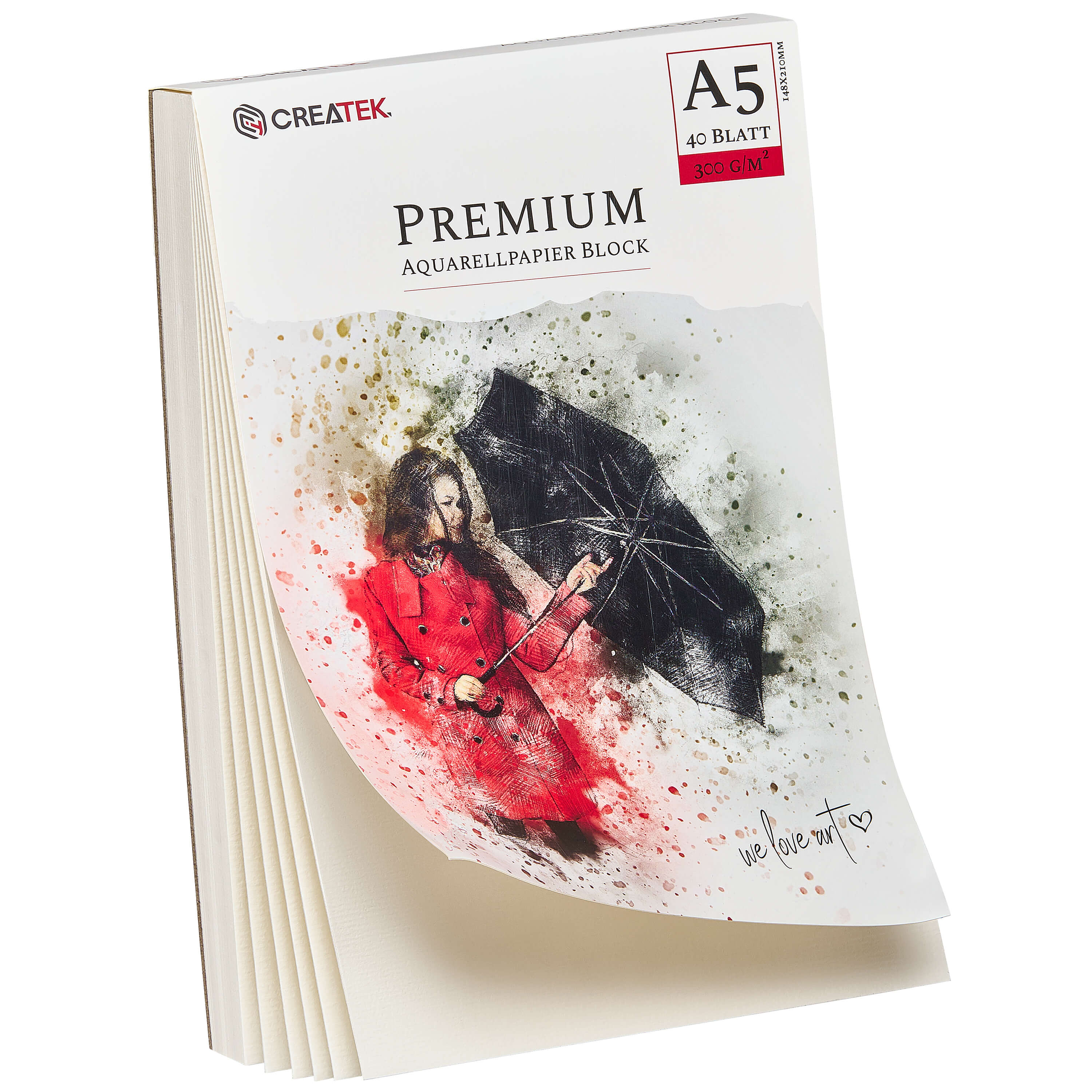 Aquarellpapier A5 | 300g | 40 Blatt | kopfseitig geleimt | kaltgepresst & naturweiß für exzellent Farbwiedergabe