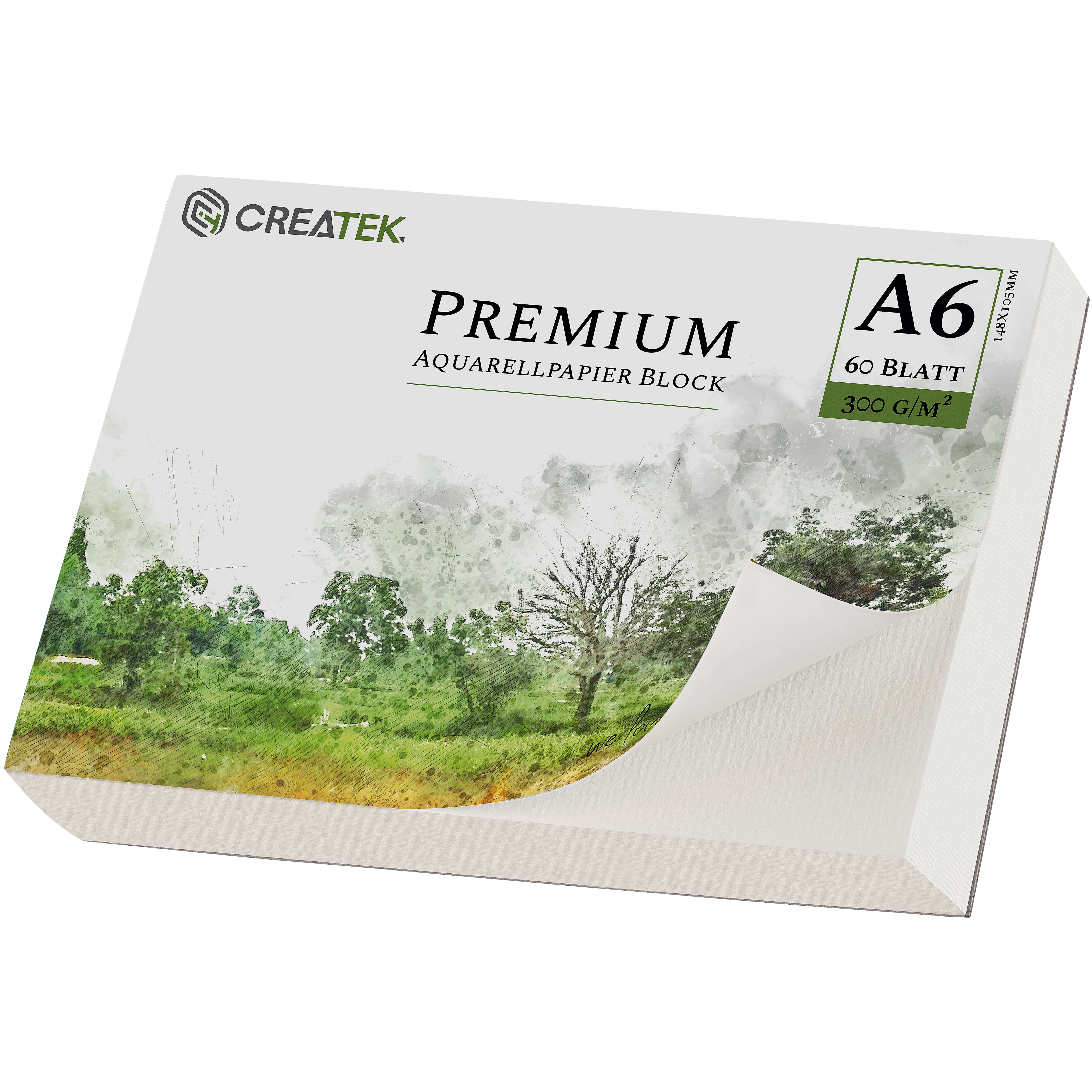 Aquarellpapier A6 | 300g | 60 Blatt | kopfseitig geleimt | kaltgepresst & naturweiß für exzellent Farbwiedergabe