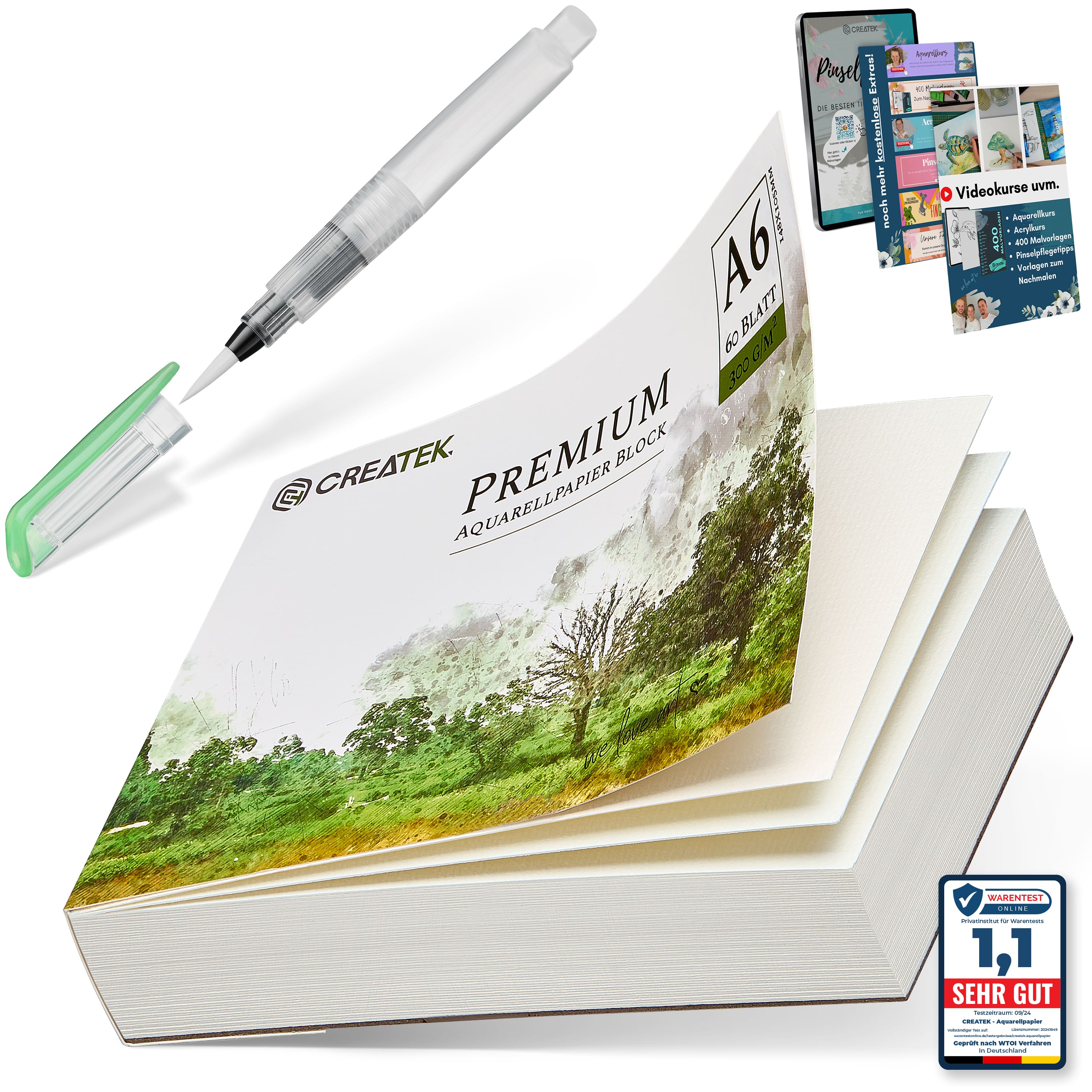 Aquarellpapier A6 | 300g | 60 Blatt | kopfseitig geleimt | kaltgepresst & naturweiß für exzellent Farbwiedergabe