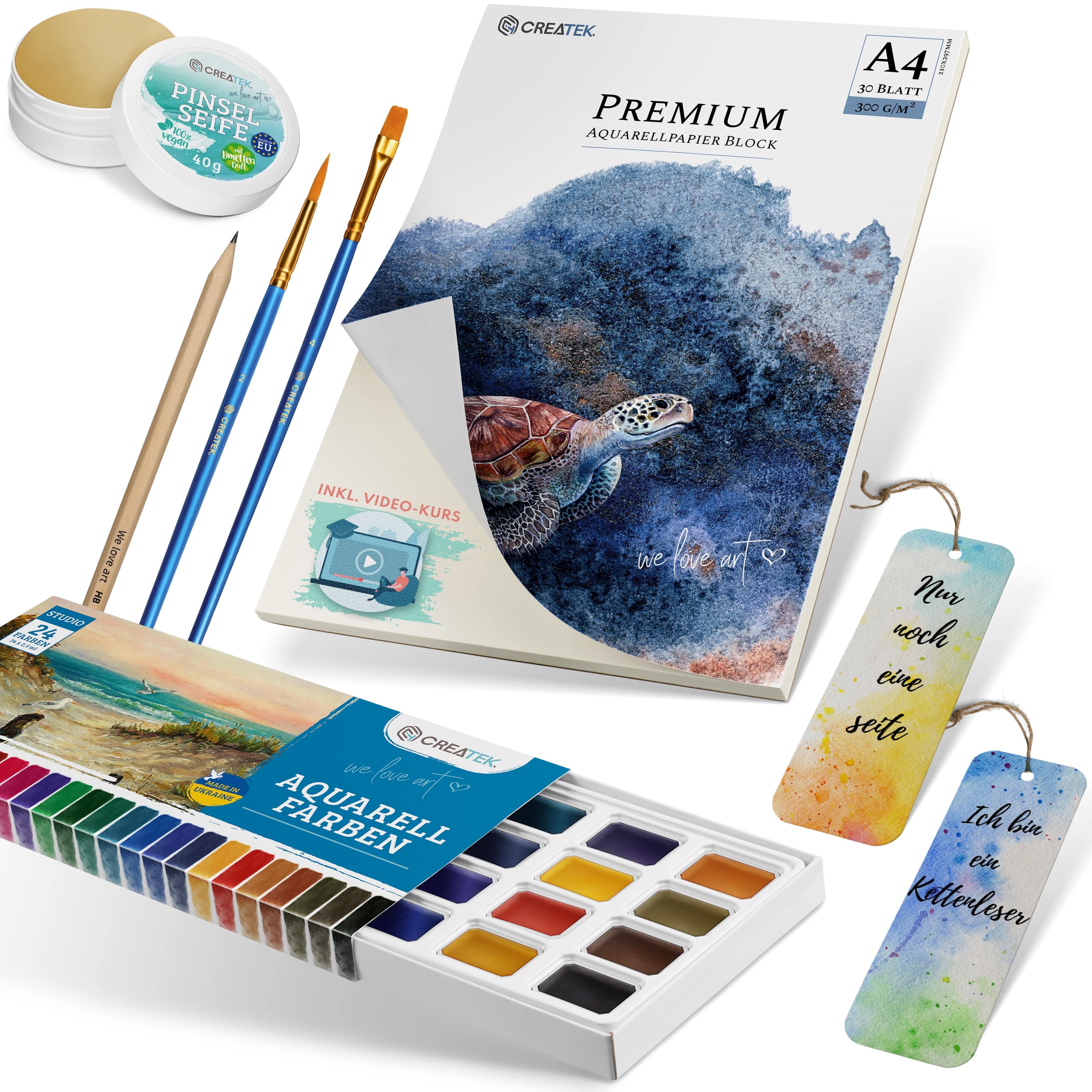 Aquarell Starter-Set - Dein All-in-One Bundle inkl. Videokurs & Malvorlagen im Wert von 39,90€!