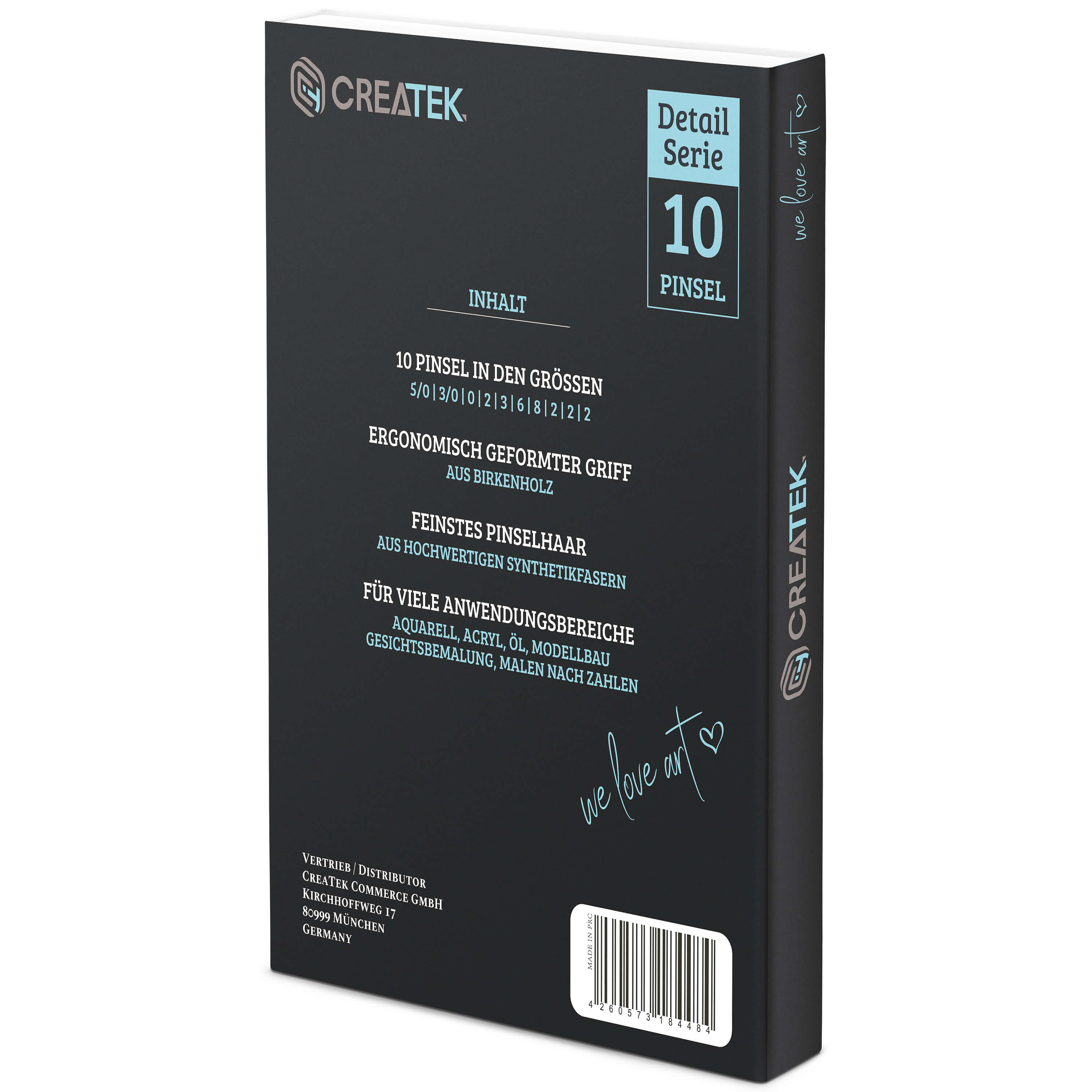 CreaTek Premium Pinsel Set inkl. Aufsteller - 10 hochwertige feine Pinsel für höchste Präzision & Details