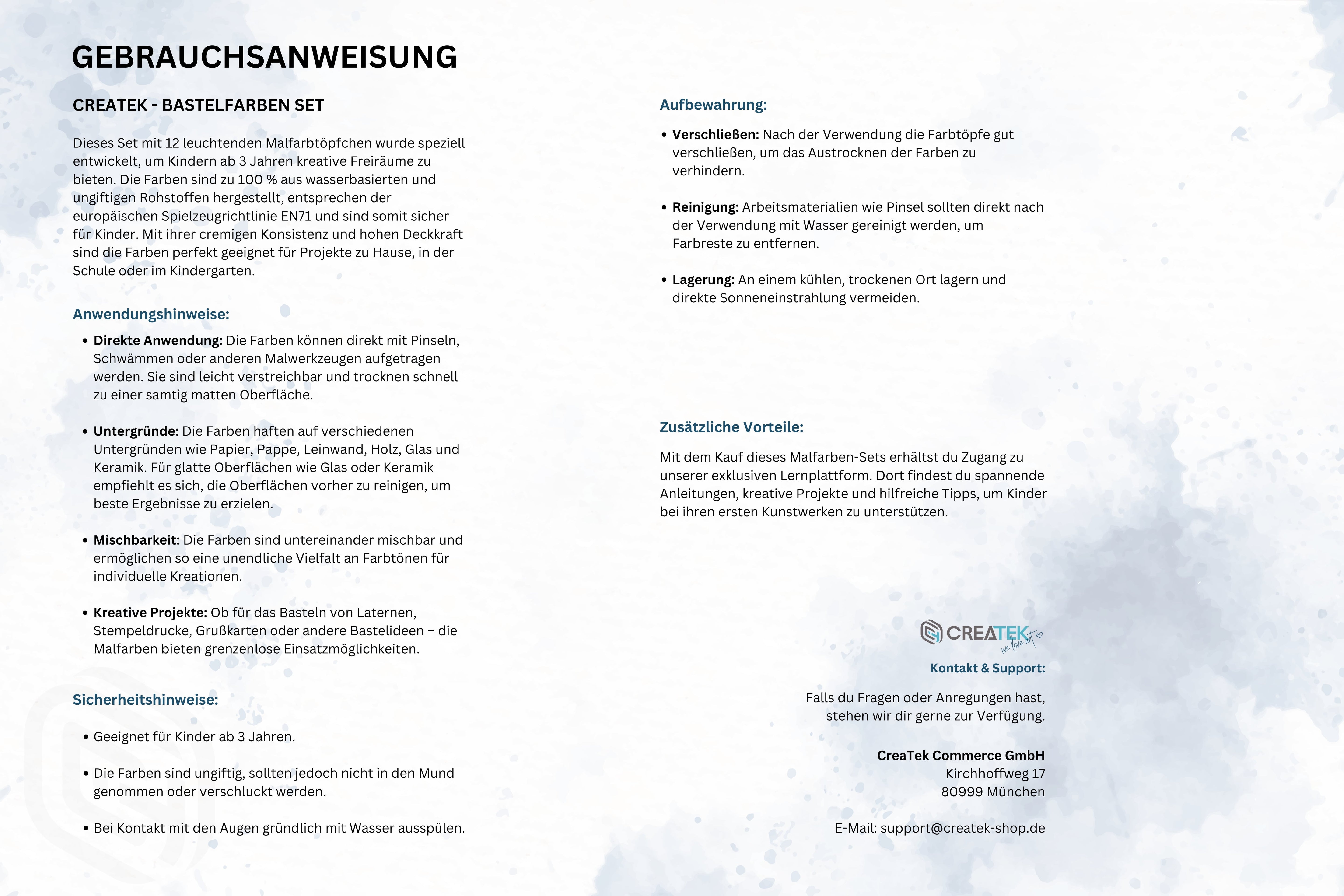 Bastelfarben für Kinder ab 3 Jahren - 12x20ml | ungiftig & abwaschbar inkl. Malvorlagen