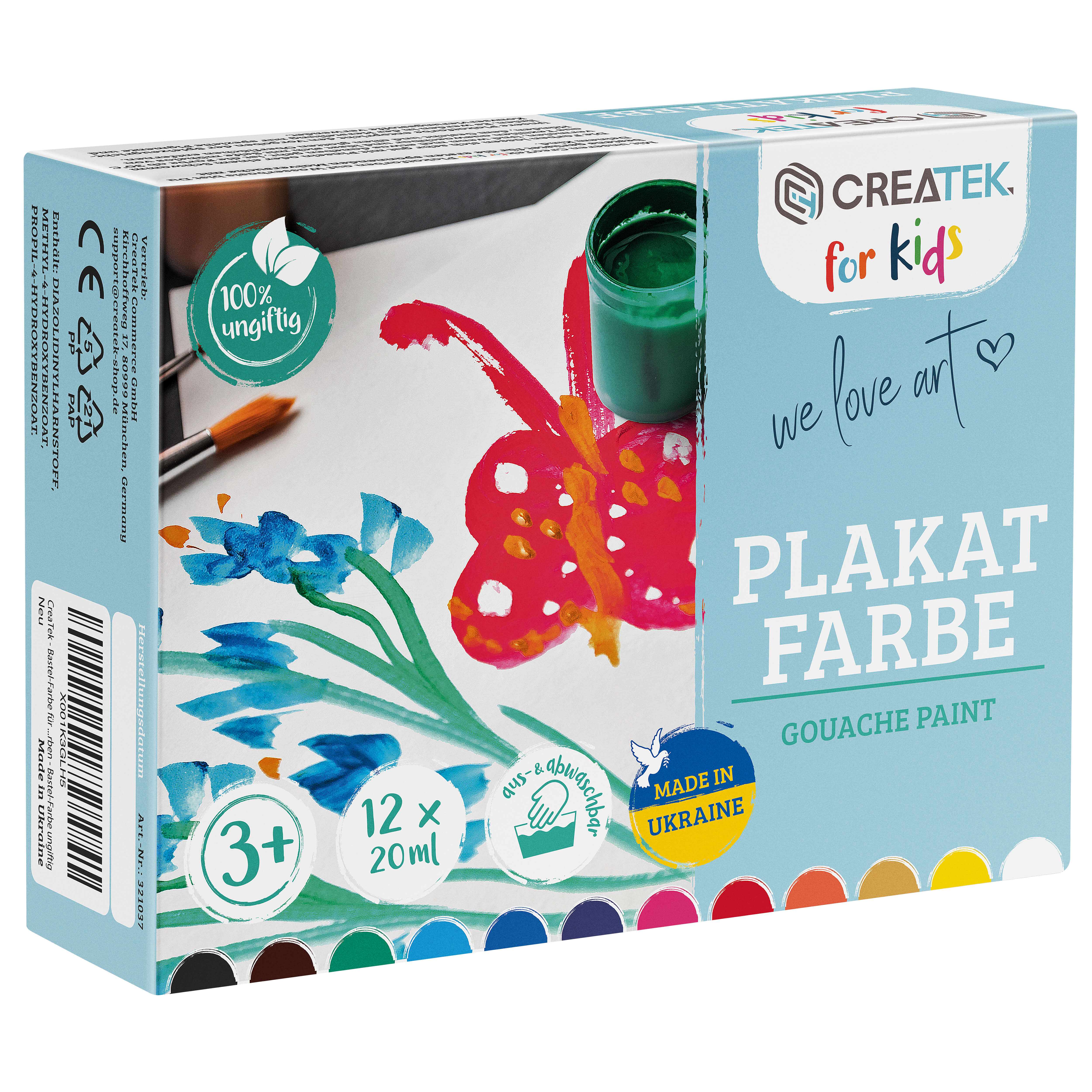 Bastelfarben für Kinder ab 3 Jahren - 12x20ml | ungiftig & abwaschbar inkl. Malvorlagen