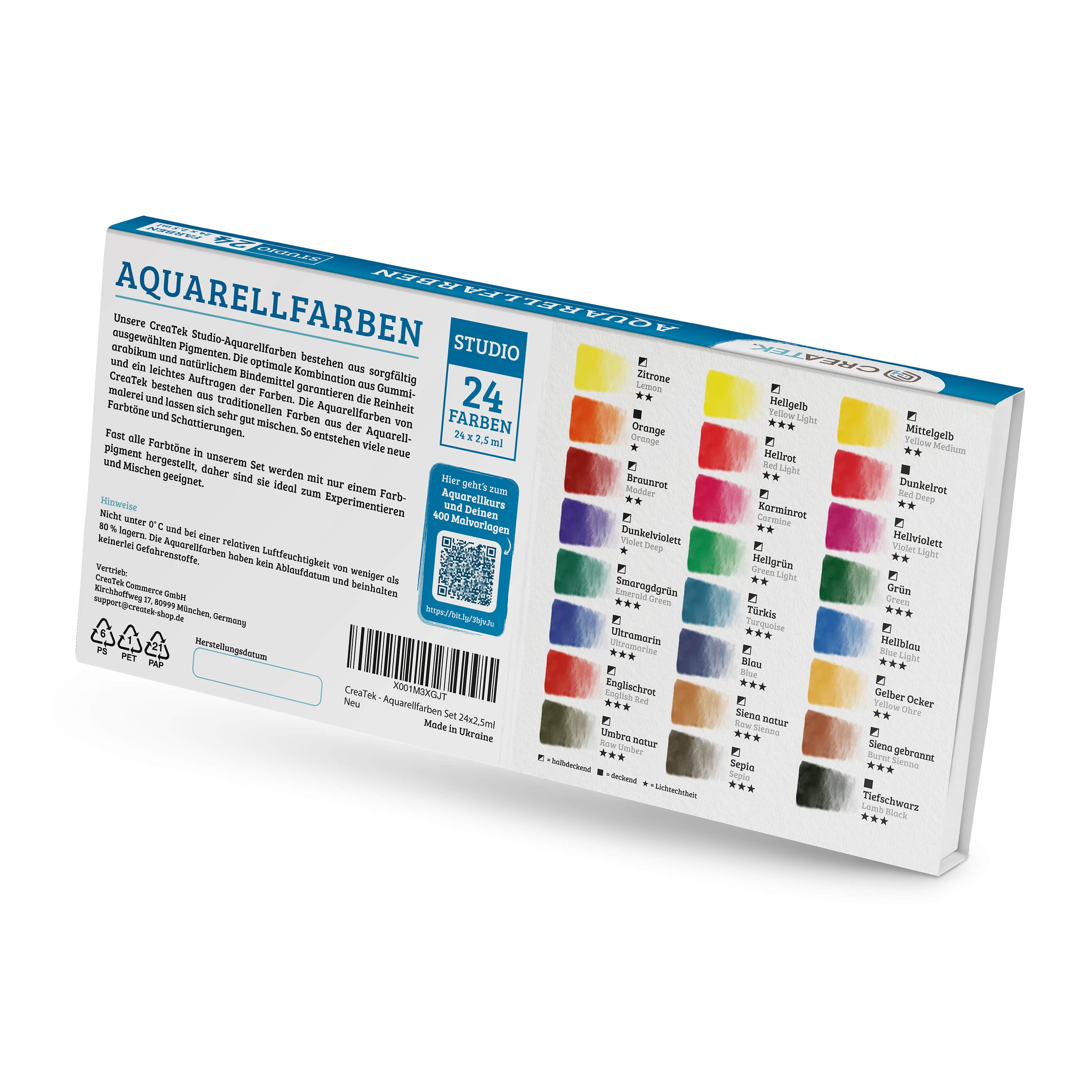 Aquarellfarben Set in Studio Qualität | 24 leuchtende & kräftige Wasserfarben | Stark Pigmentiert und Ergiebig!