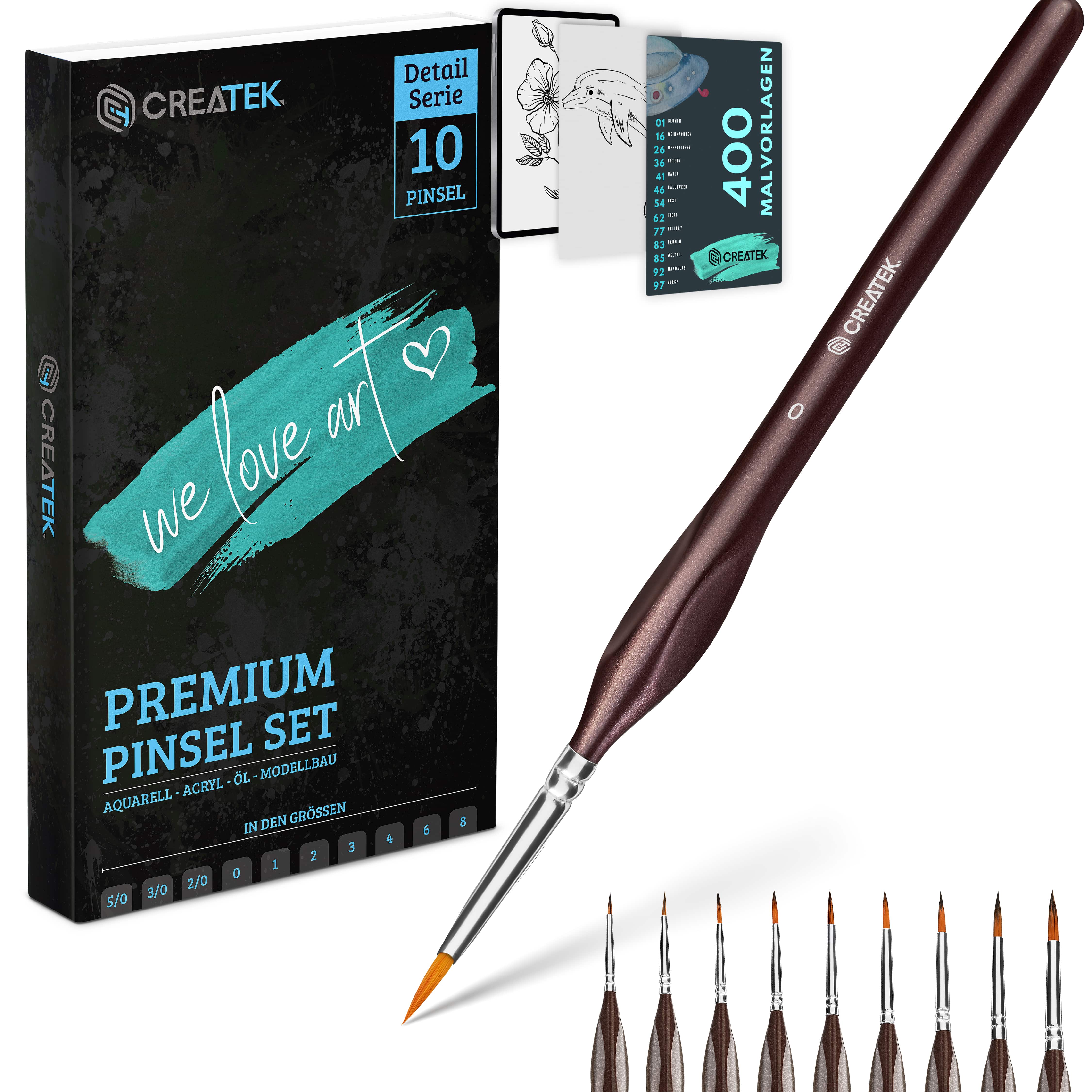 Detail Pinsel Set | 10 Stück | Größen 5/0 bis 8 | Formstabil & Langlebig für präzise Kunstwerke!