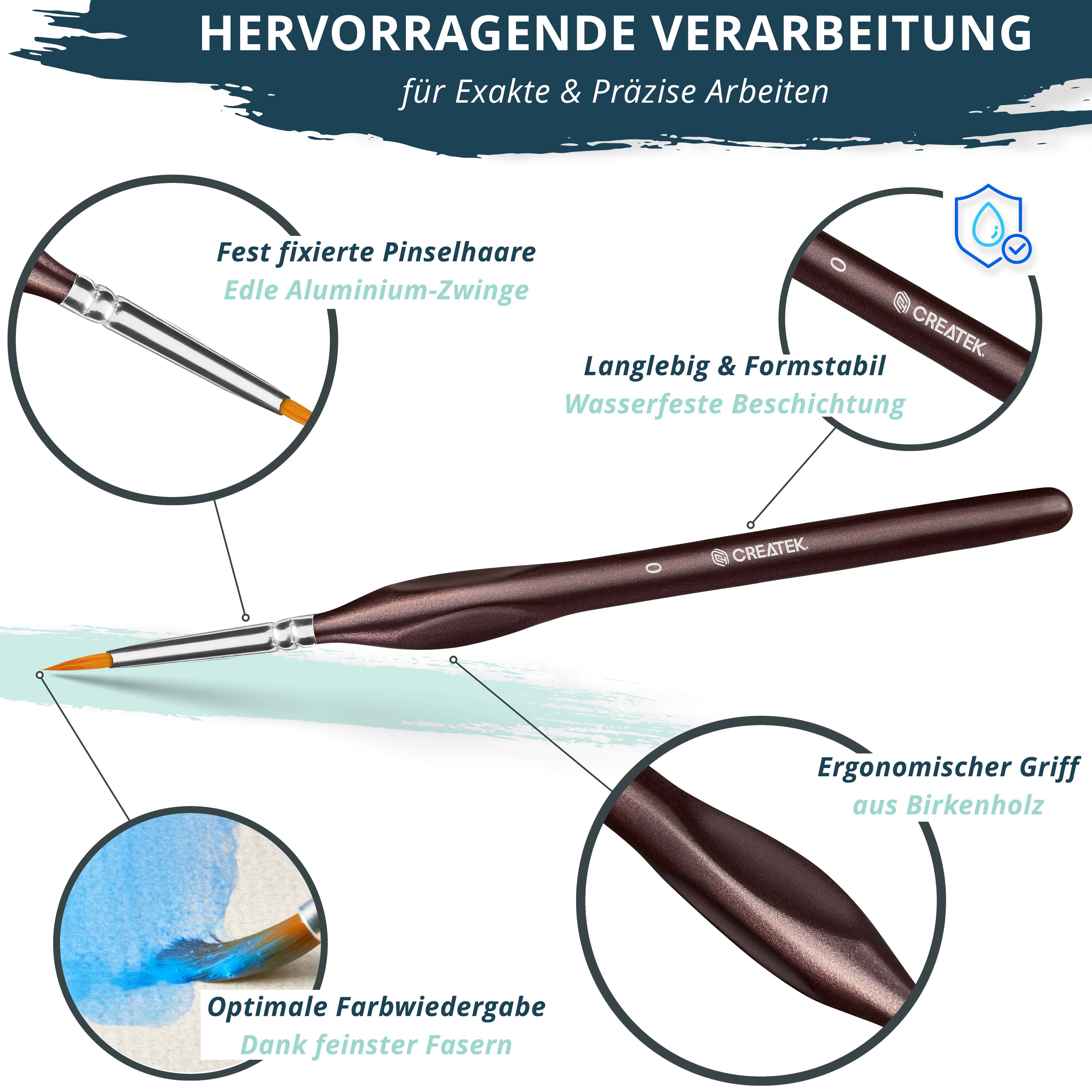 CreaTek Premium Pinsel Set inkl. Aufsteller - 10 hochwertige feine Pinsel für höchste Präzision & Details