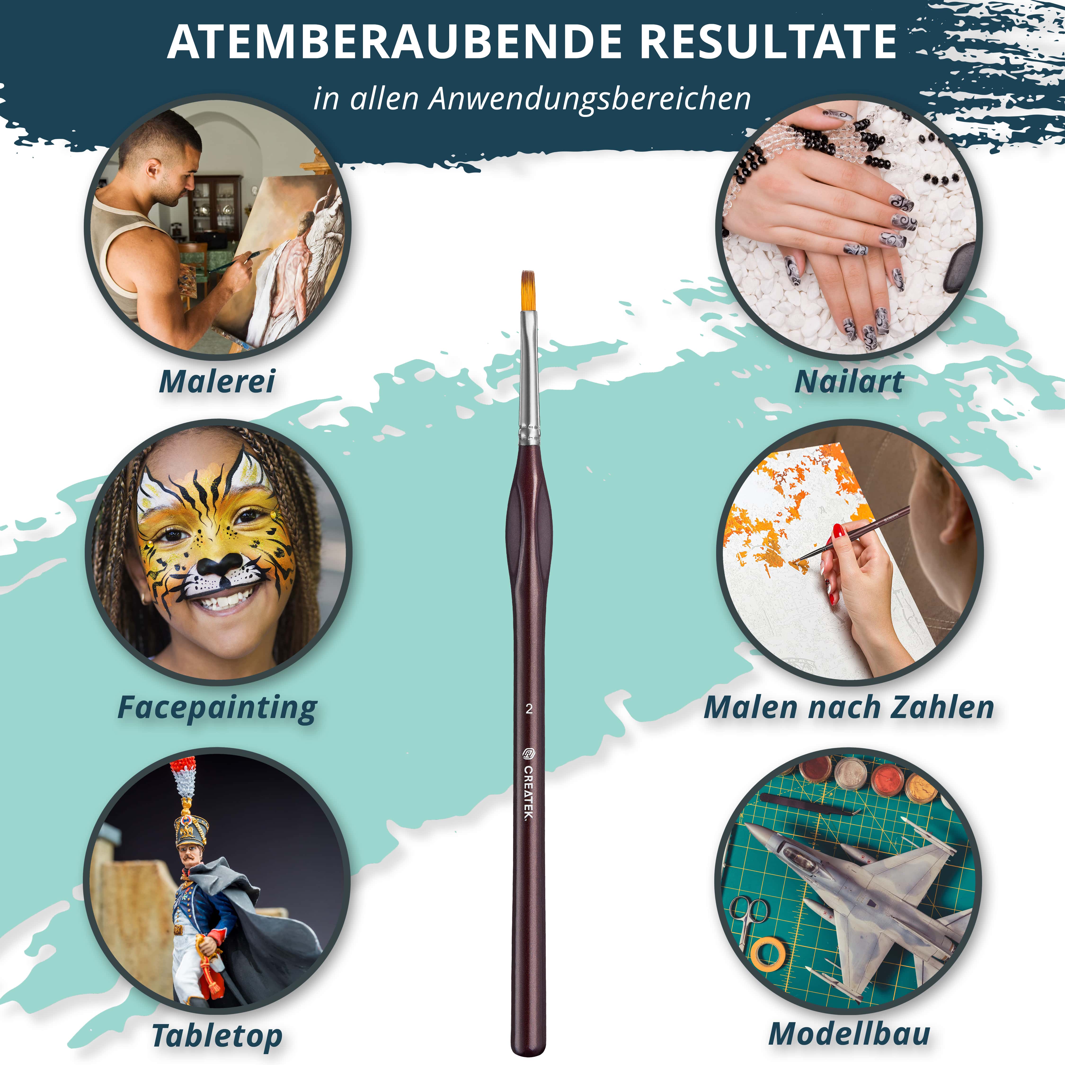 CreaTek Premium Pinsel Set inkl. Aufsteller - 10 hochwertige feine Pinsel für höchste Präzision & Details