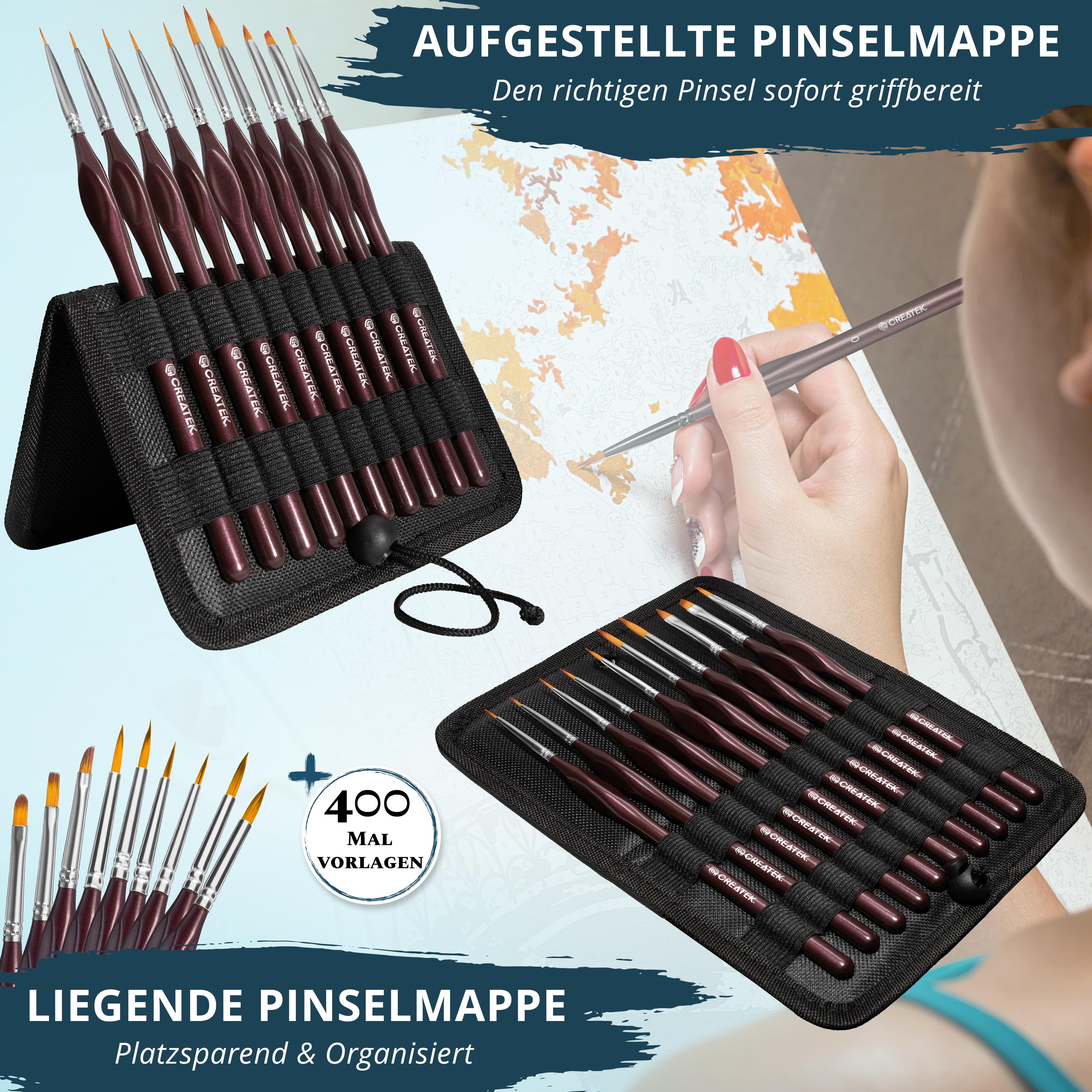 CreaTek Premium Pinsel Set inkl. Aufsteller - 10 hochwertige feine Pinsel für höchste Präzision & Details