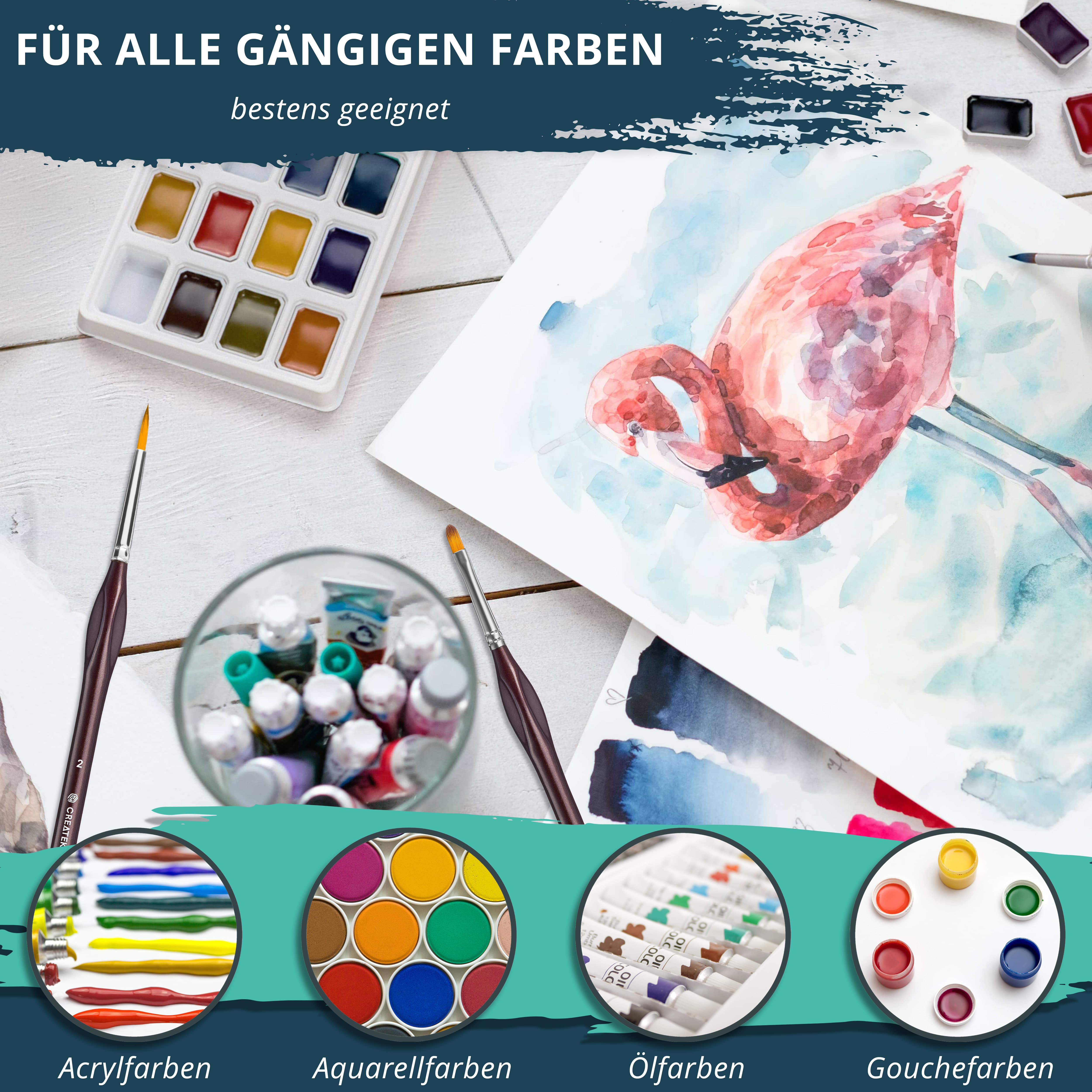 CreaTek Premium Pinsel Set inkl. Aufsteller - 10 hochwertige feine Pinsel für höchste Präzision & Details
