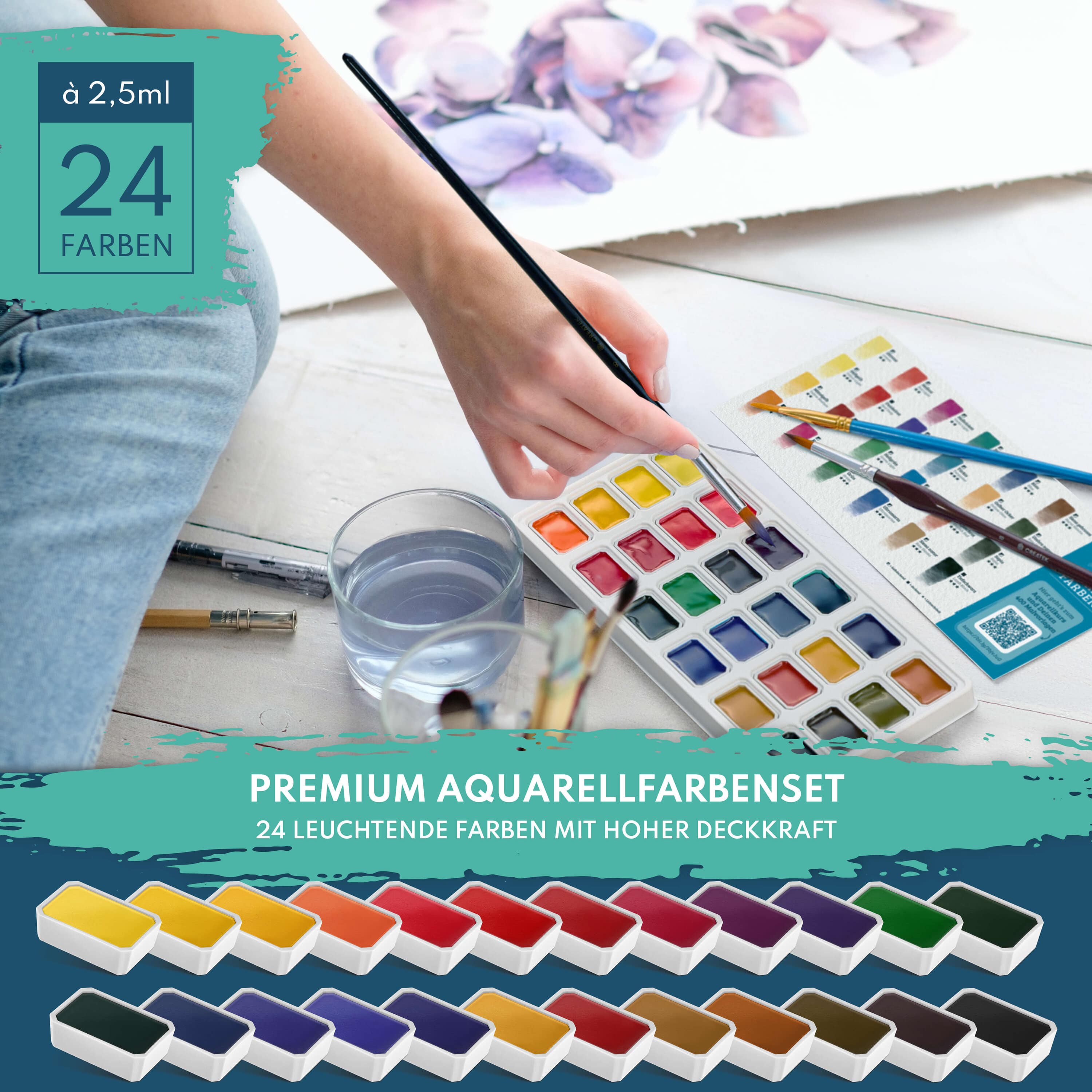 Aquarell Starter-Set - Dein All-in-One Bundle inkl. Videokurs & Malvorlagen im Wert von 39,90€!