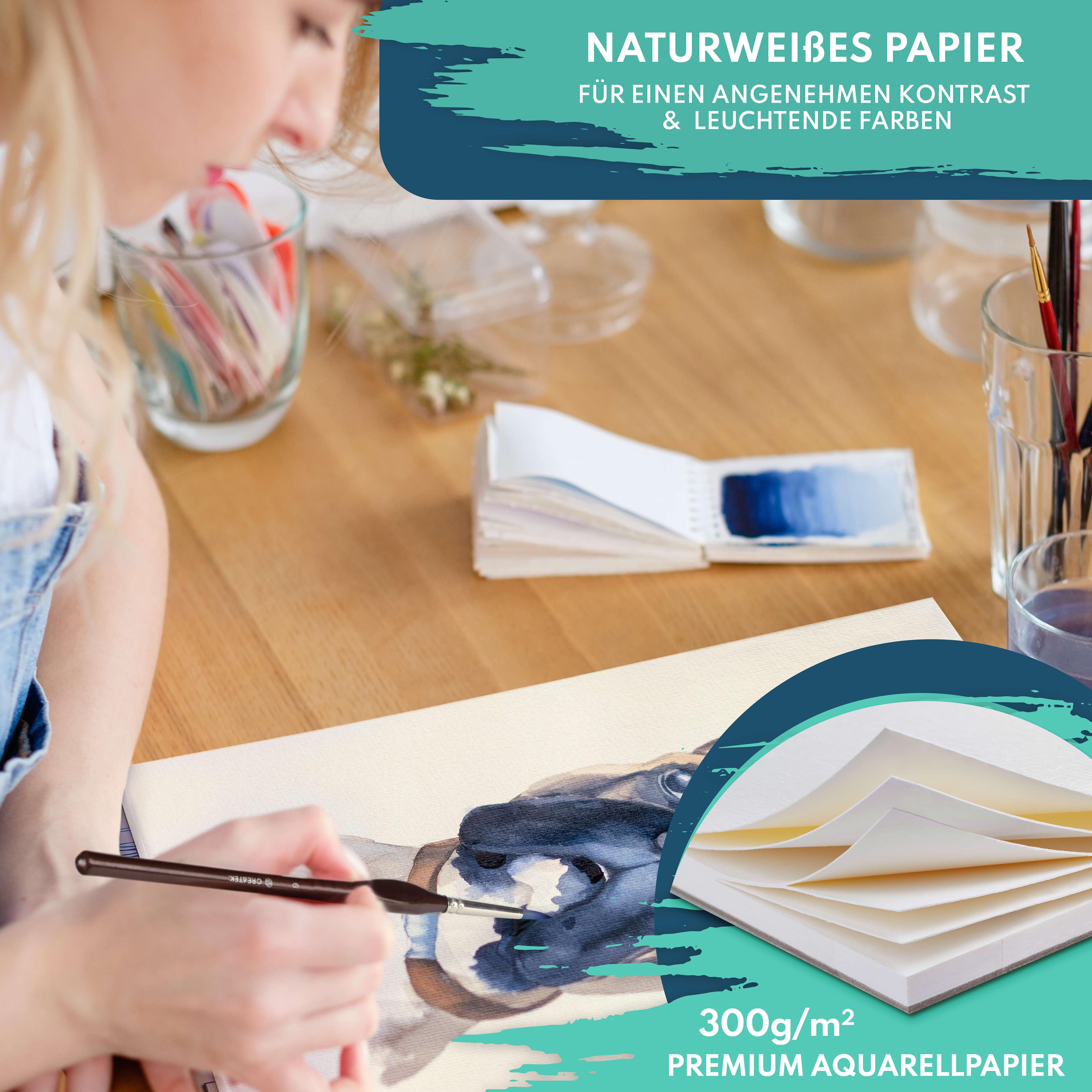 Aquarellpapier A4 | 300g | 20 Blatt | rundum verleimt | kaltgepresst & naturweiß für exzellent Farbwiedergabe