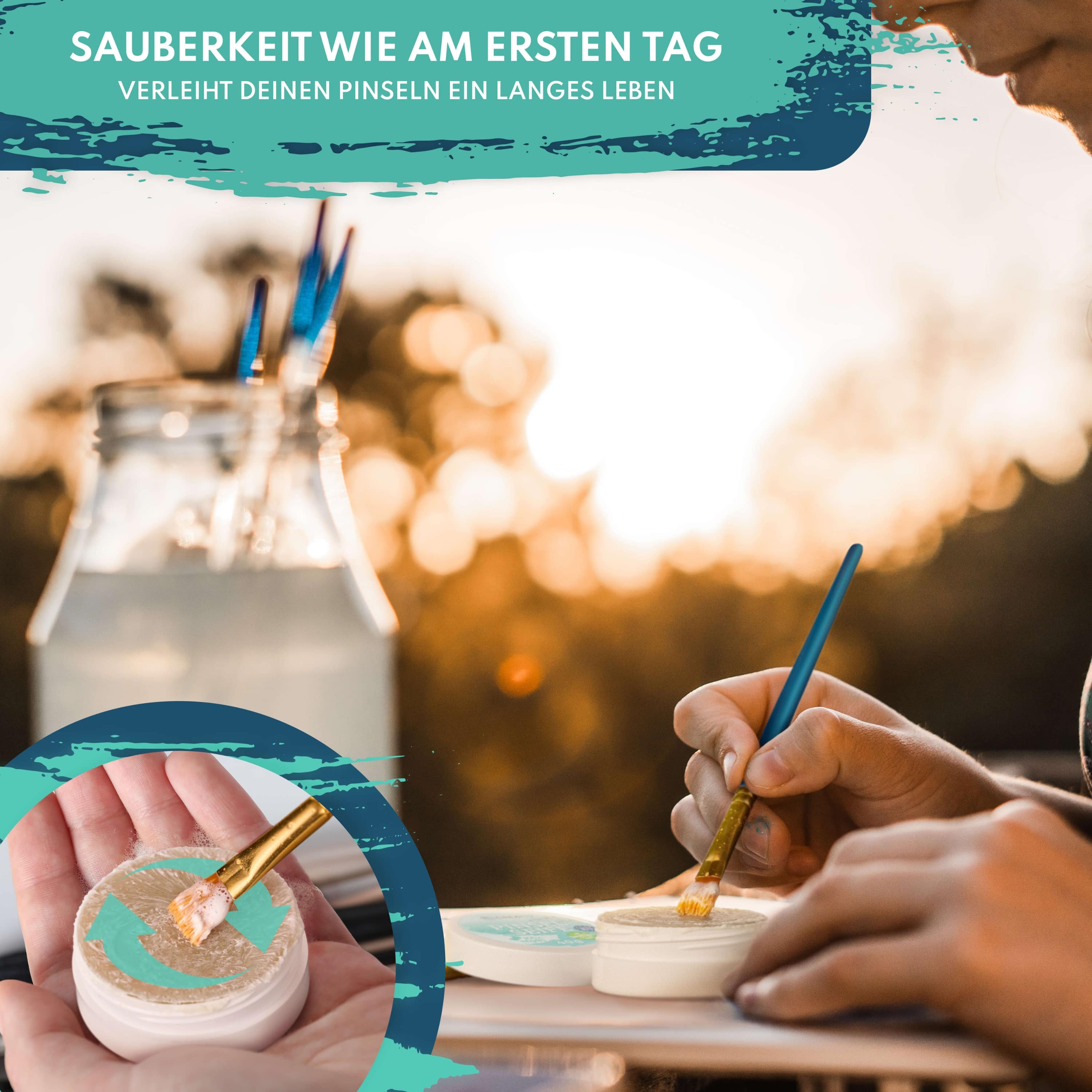 Pinselseife für Acryl- & Aquarellfarbe | Made in EU | erfrischender Limetten Duft | Vegan & nachhaltig