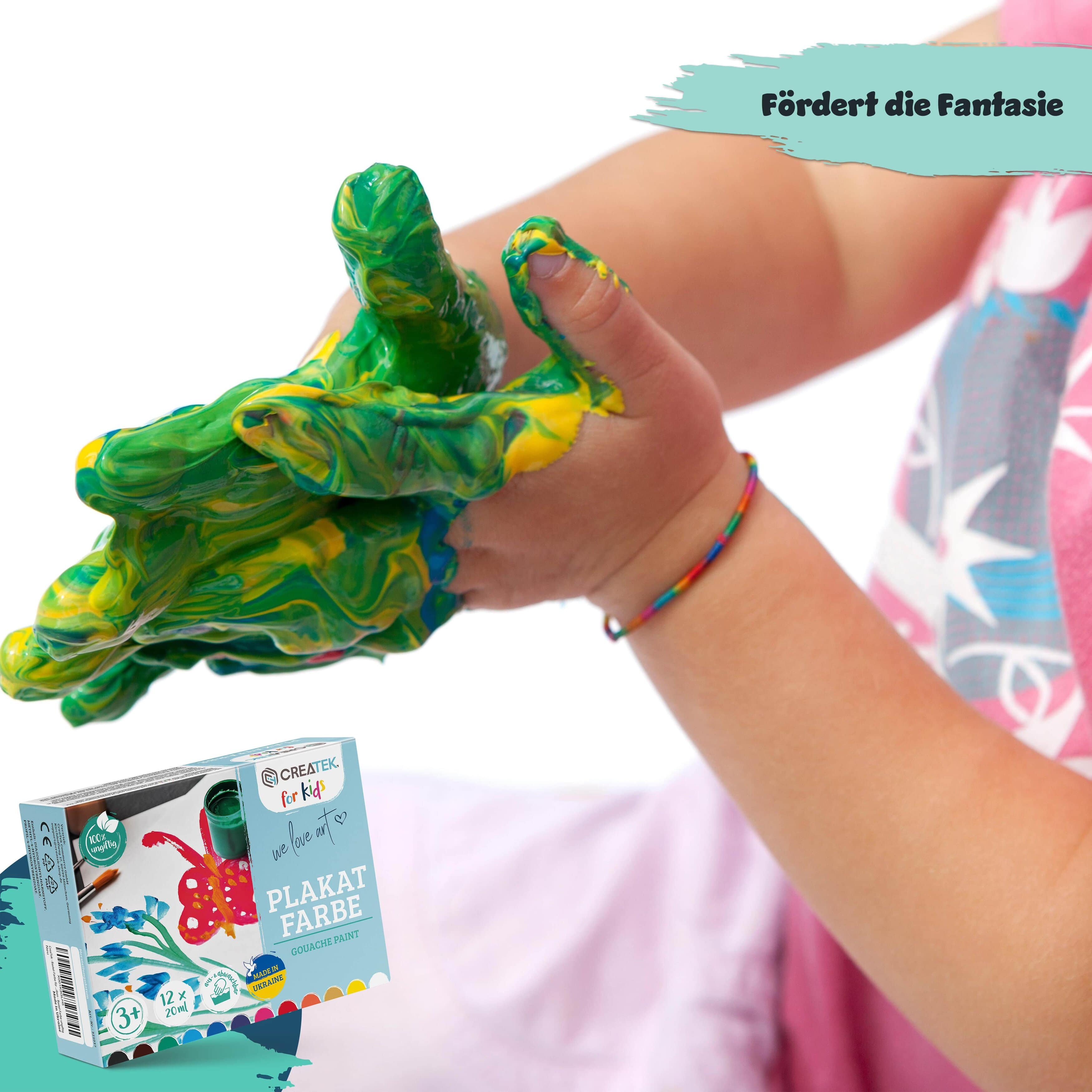 Bastelfarben für Kinder ab 3 Jahren - 12x20ml | ungiftig & abwaschbar inkl. Malvorlagen