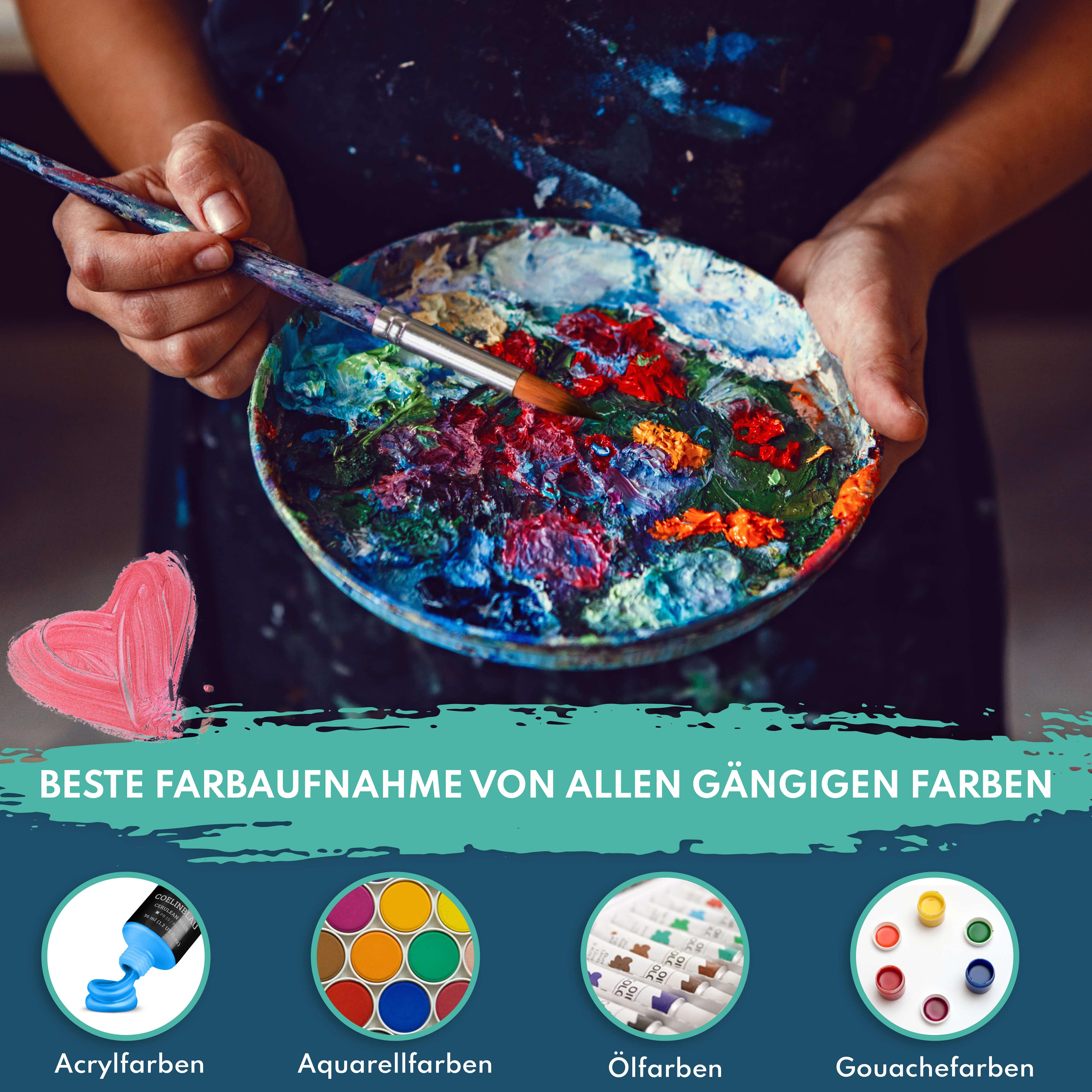 Künstlerpinsel Set | 9 Rundpinsel ideal für Gemälde & Leinwand | mit extra langen Stiel