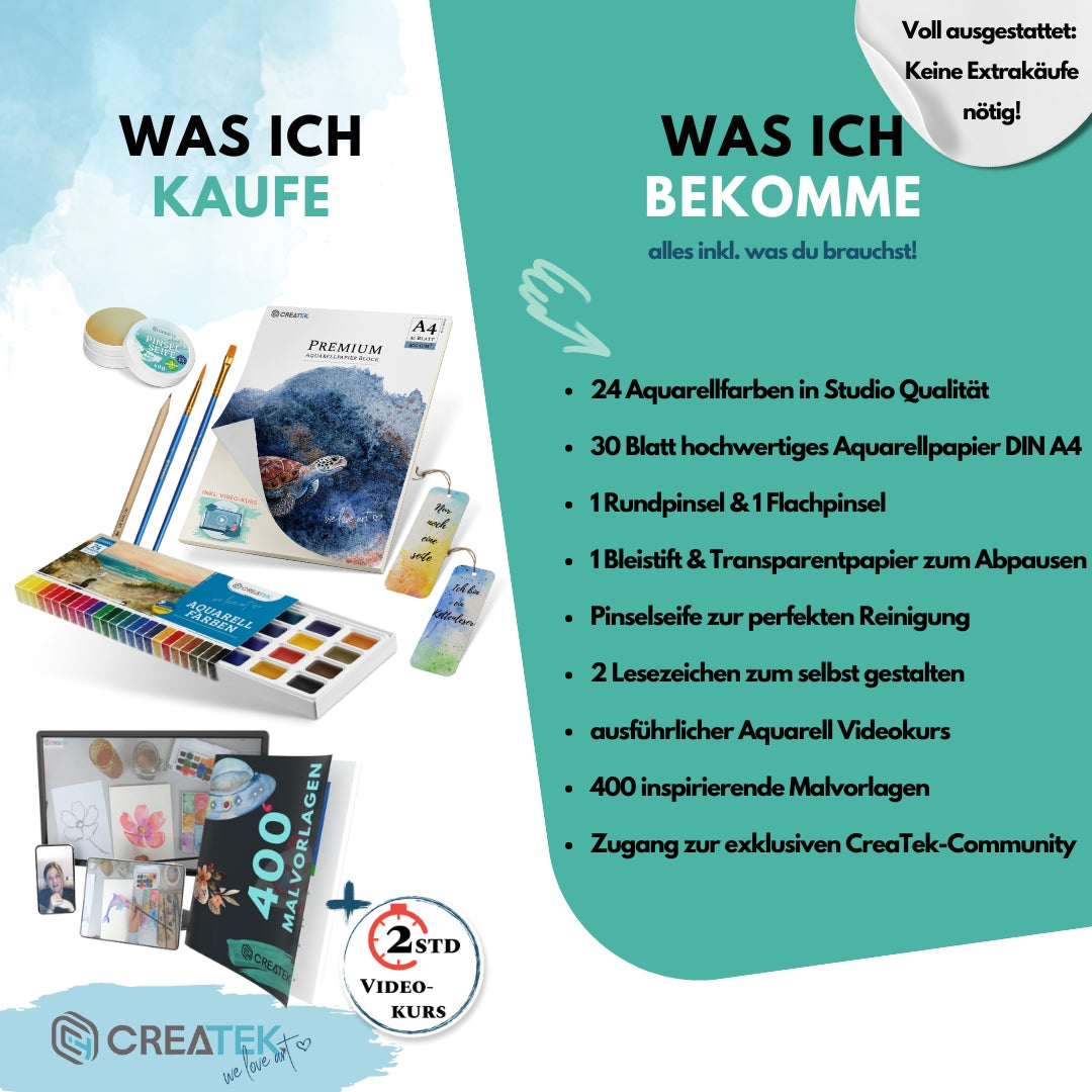 Aquarell Starter-Set - Dein All-in-One Bundle inkl. Videokurs & Malvorlagen im Wert von 39,90€!