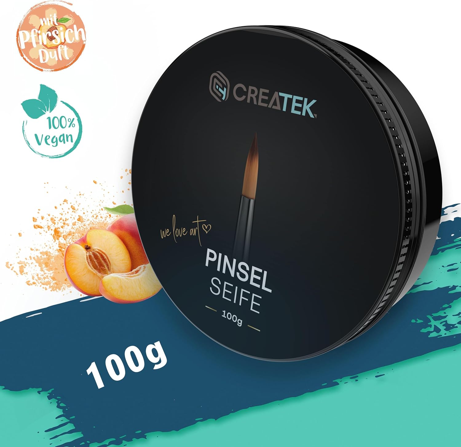 CreaTek Premium Pinselseife 100g + praktische Silikon Reinigungsmatte für tiefenwirksame Reinigung - hochwertiger Pinselreiniger Acrylfarbe, Aquarellfarbe - 100% vegane Pinsel Seife, Brush Soap