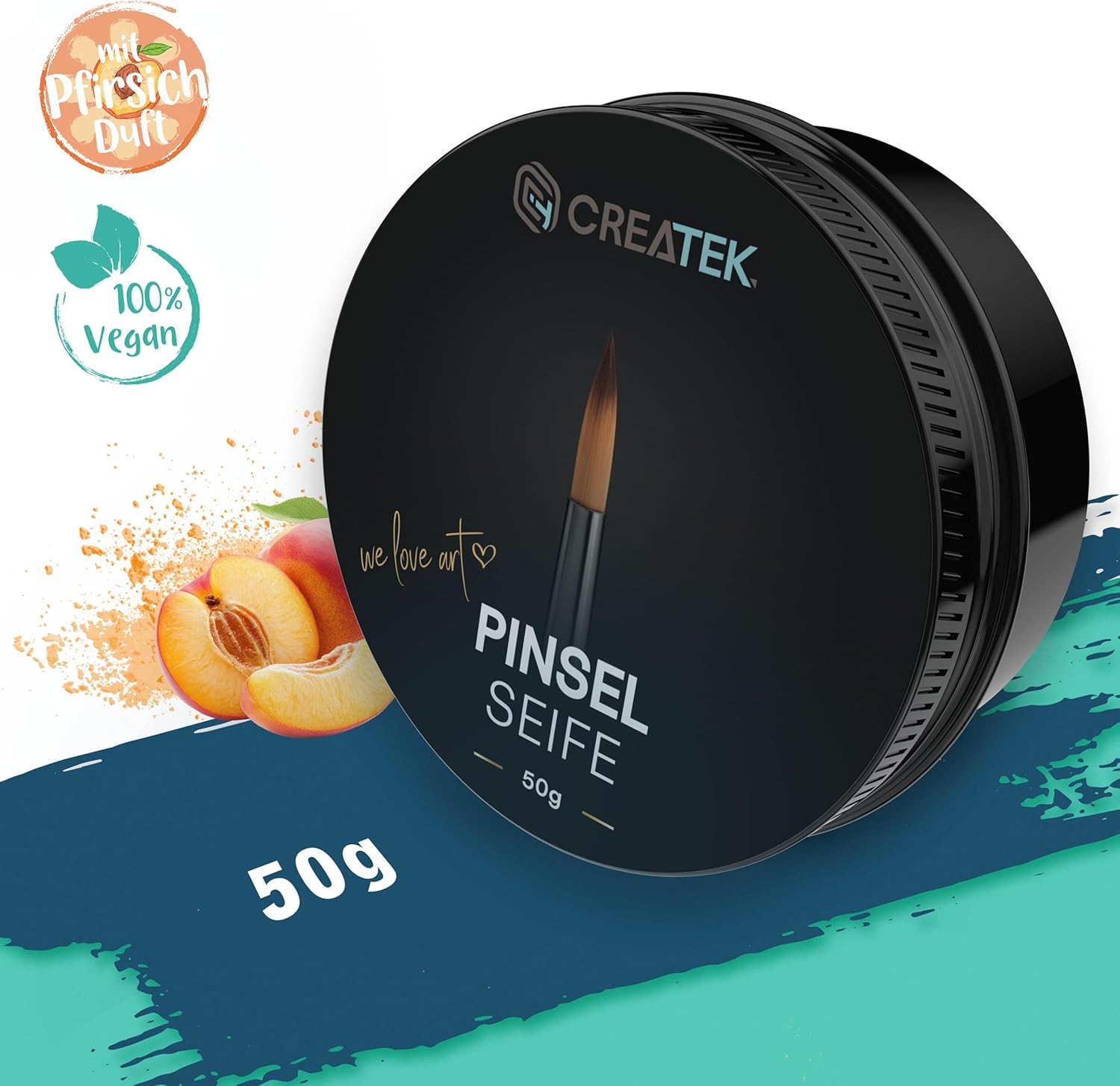 CreaTek Premium Pinselseife 50g + praktische Silikon Reinigungsmatte für tiefenwirksame Reinigung - hochwertiger Pinselreiniger Acrylfarbe, Aquarellfarbe - 100% vegane Pinsel Seife, Brush Soap