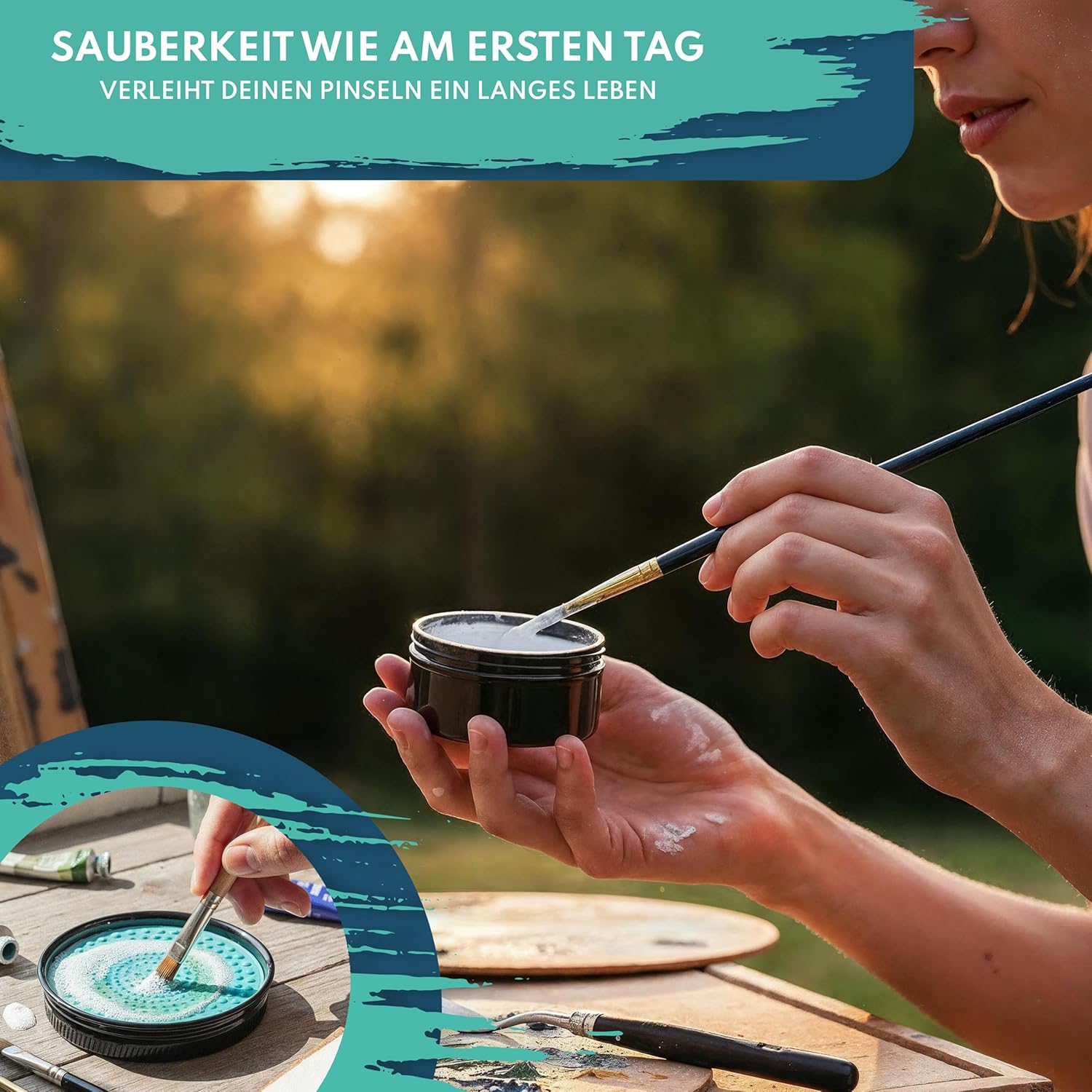 CreaTek Premium Pinselseife 50g + praktische Silikon Reinigungsmatte für tiefenwirksame Reinigung - hochwertiger Pinselreiniger Acrylfarbe, Aquarellfarbe - 100% vegane Pinsel Seife, Brush Soap
