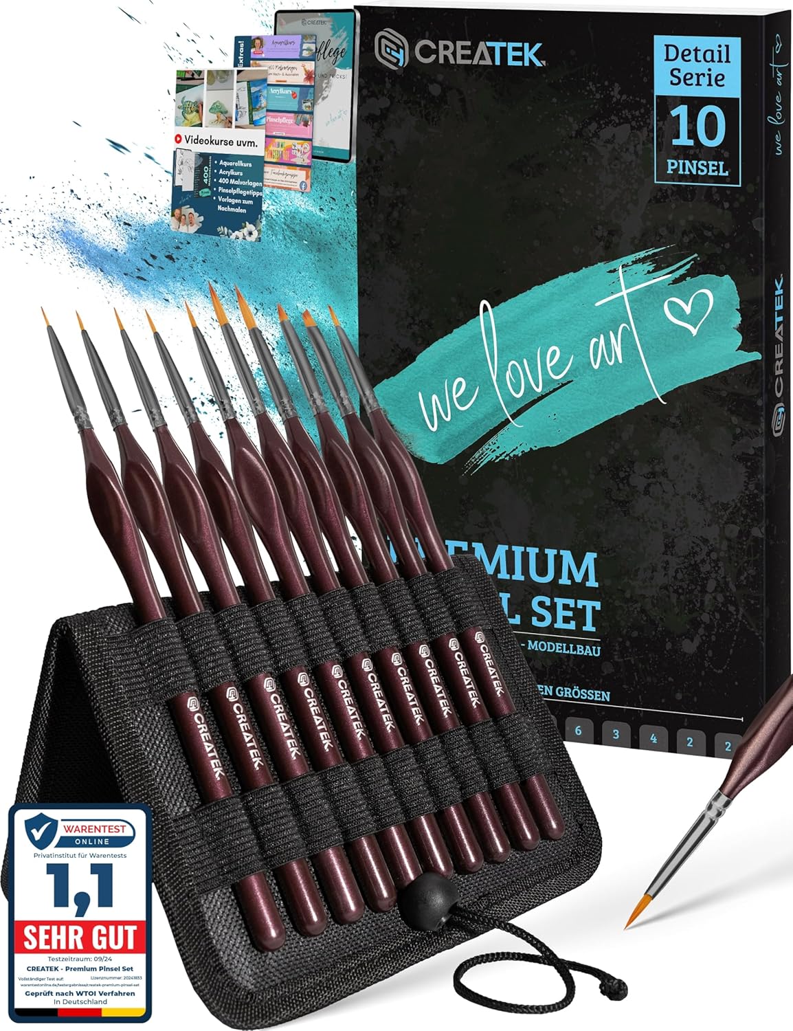 CreaTek Premium Pinsel Set inkl. Aufsteller - 10 hochwertige feine Pinsel für höchste Präzision & Details