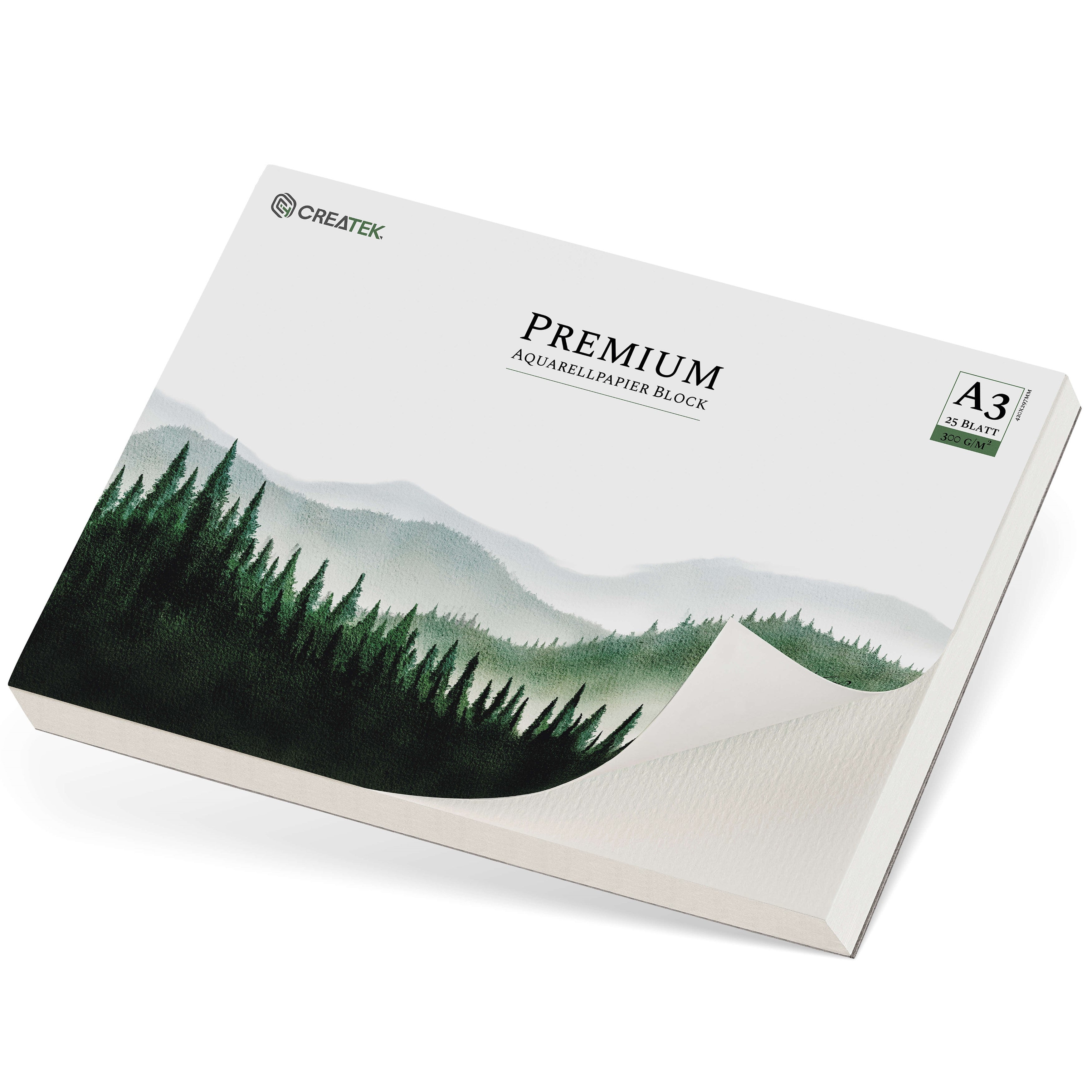 Aquarellpapier A3 | 300g | 25 Blatt | kopfseitig geleimt | kaltgepresst & naturweiß für exzellent Farbwiedergabe