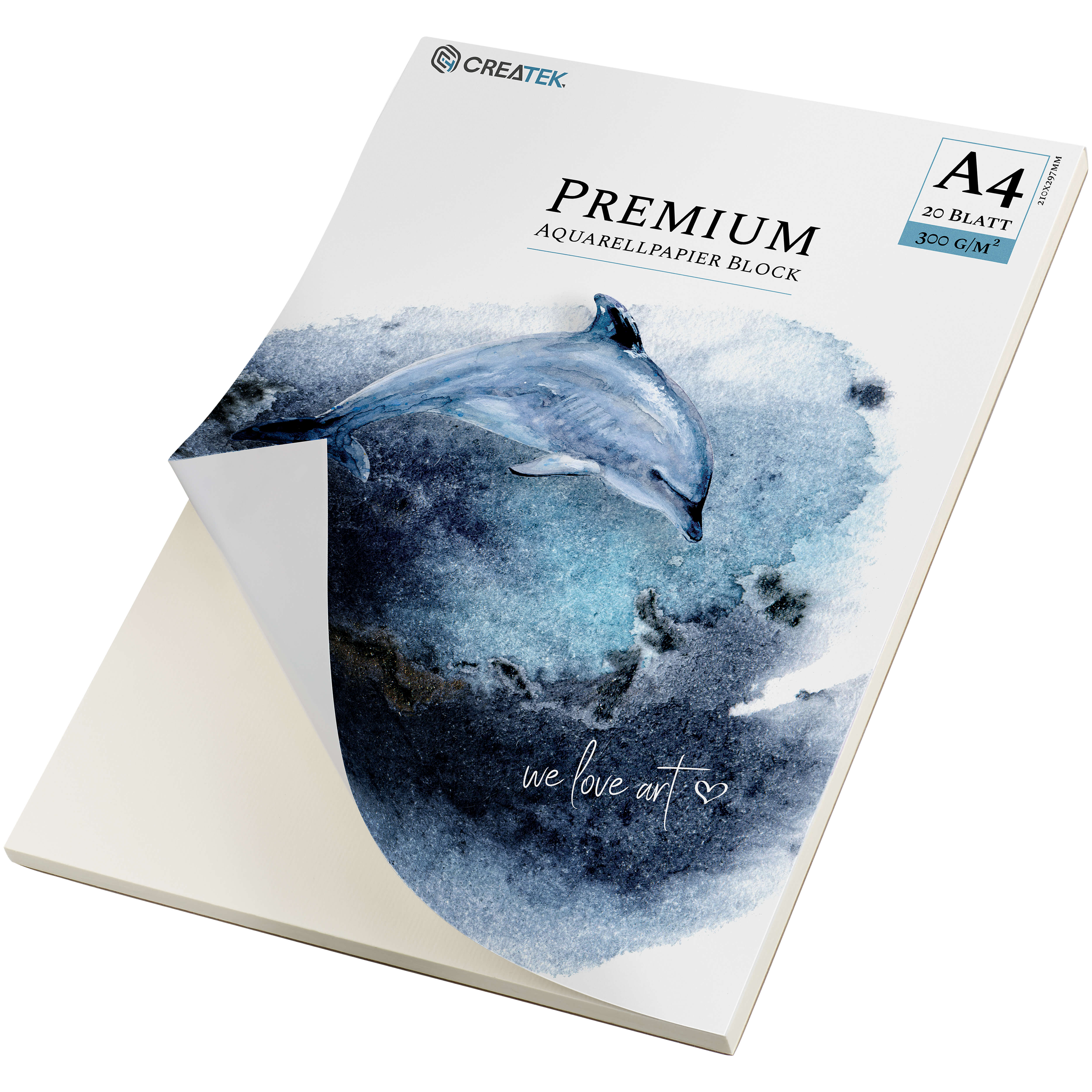 Premium Aquarell-Set: A4 Block rundum verleimt (20 Blatt) & 24 Hochpigmentierte Aquarellfarben in Näpfen – Malen ohne Wellen