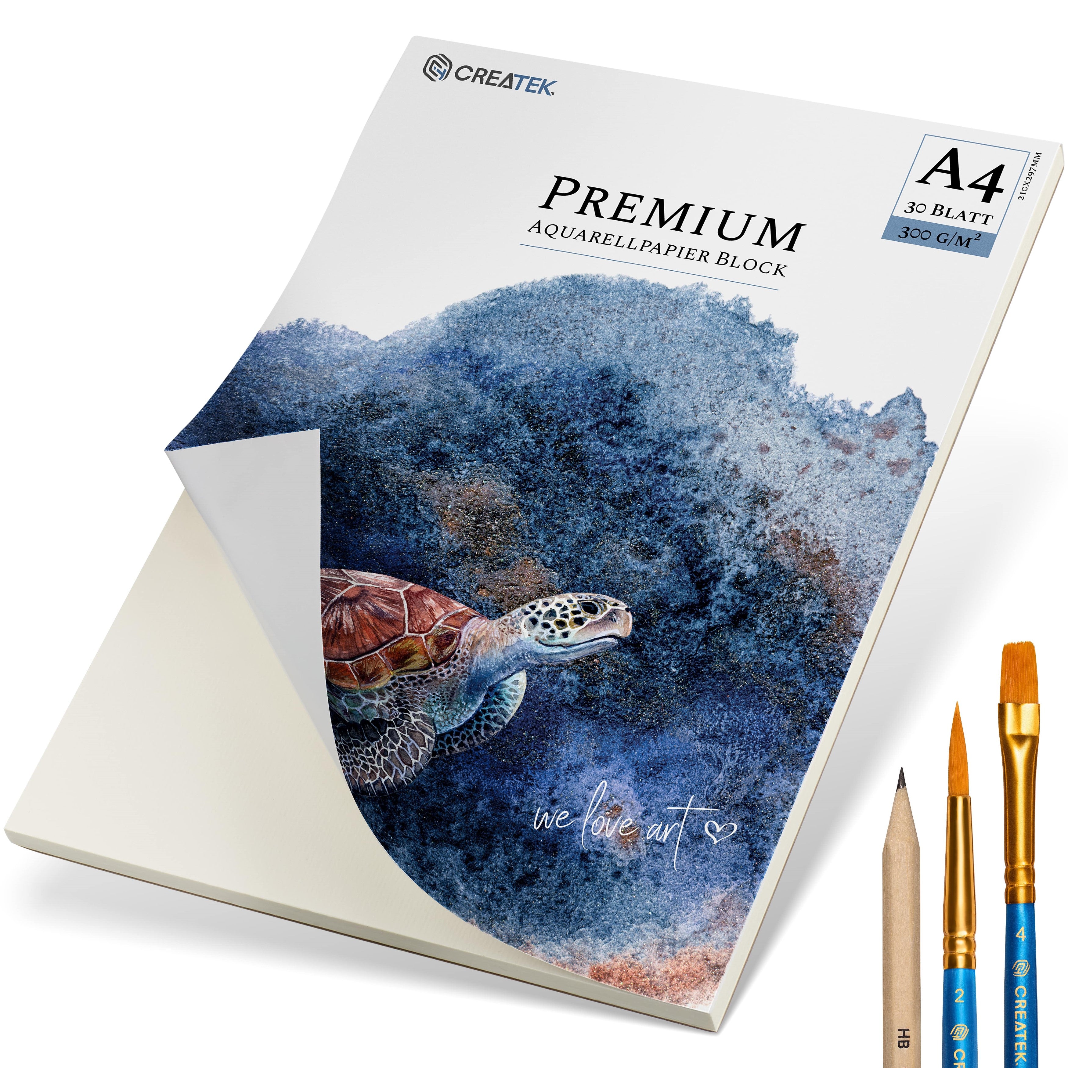 Aquarellpapier A4 | 300g | 30 Blatt | kopfseitig geleimt | kaltgepresst & naturweiß für exzellent Farbwiedergabe