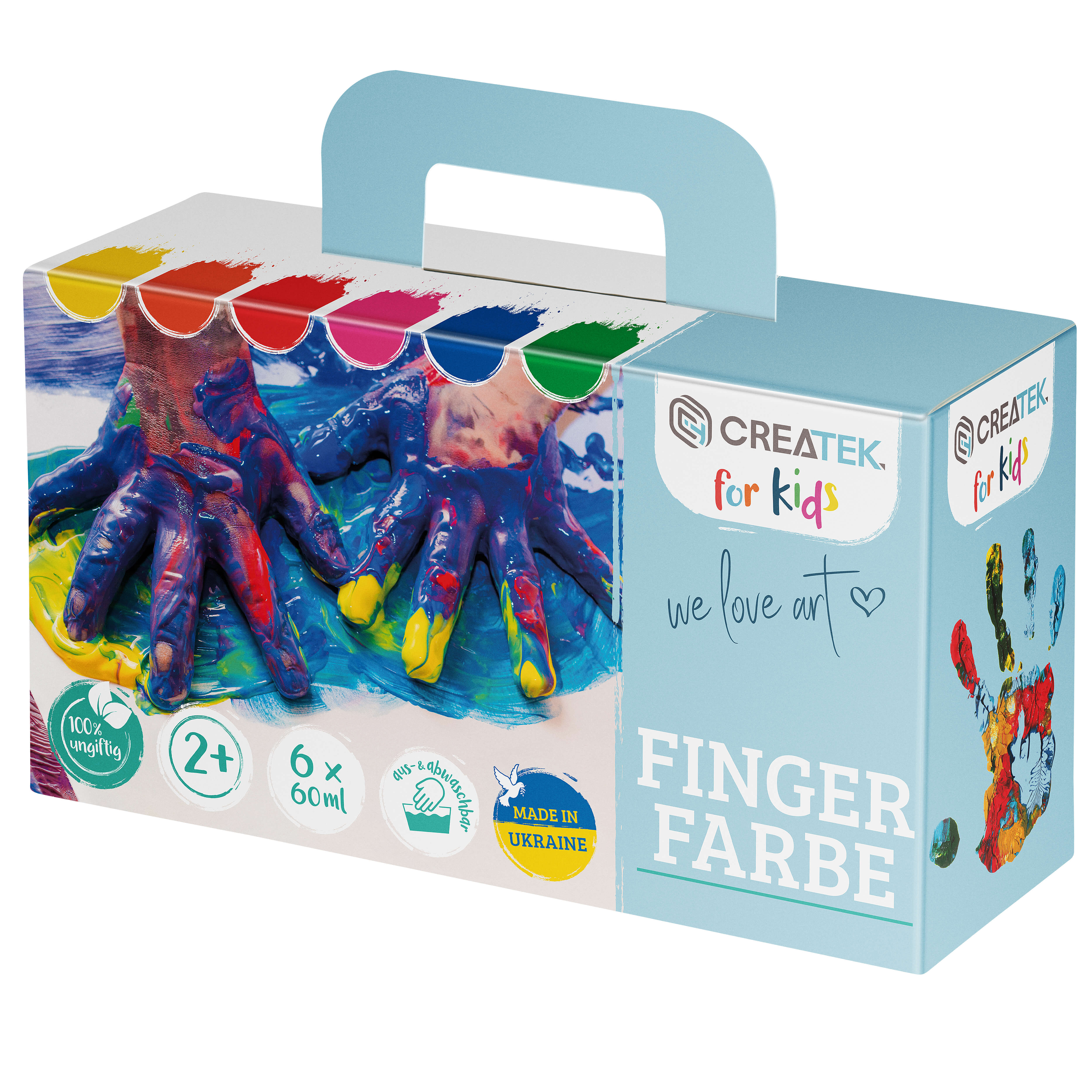Fingerfarben für Kinder - Grundfarben 6 Töpfe mit 60ml | Ab 2 Jahren - ungiftig, vegan & abwaschbar | inkl. Malvorlagen