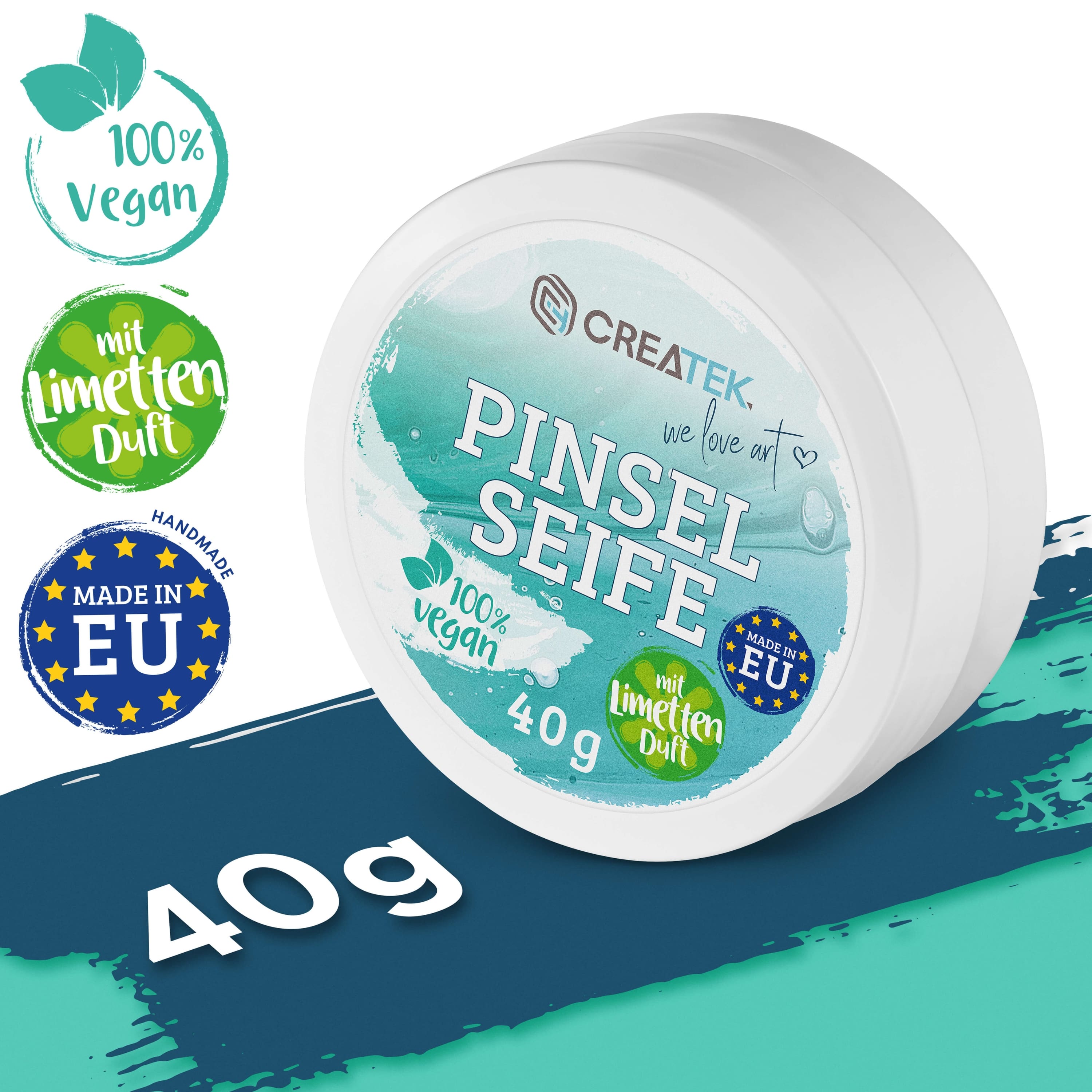 Pinselseife für Acryl- & Aquarellfarbe | Made in EU | erfrischender Limetten Duft | Vegan & nachhaltig