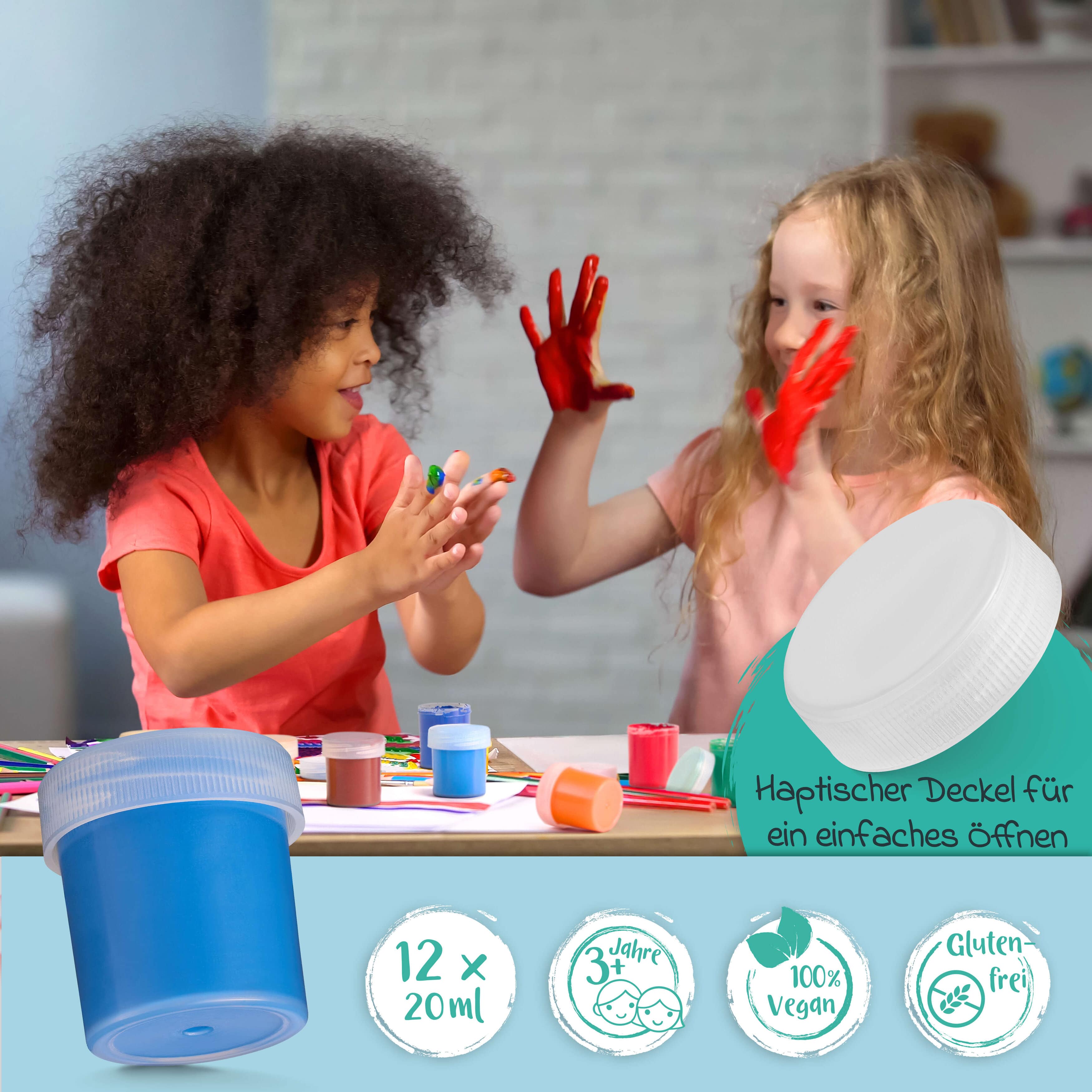 Bastelfarben für Kinder ab 3 Jahren - 12x20ml | ungiftig & abwaschbar inkl. Malvorlagen